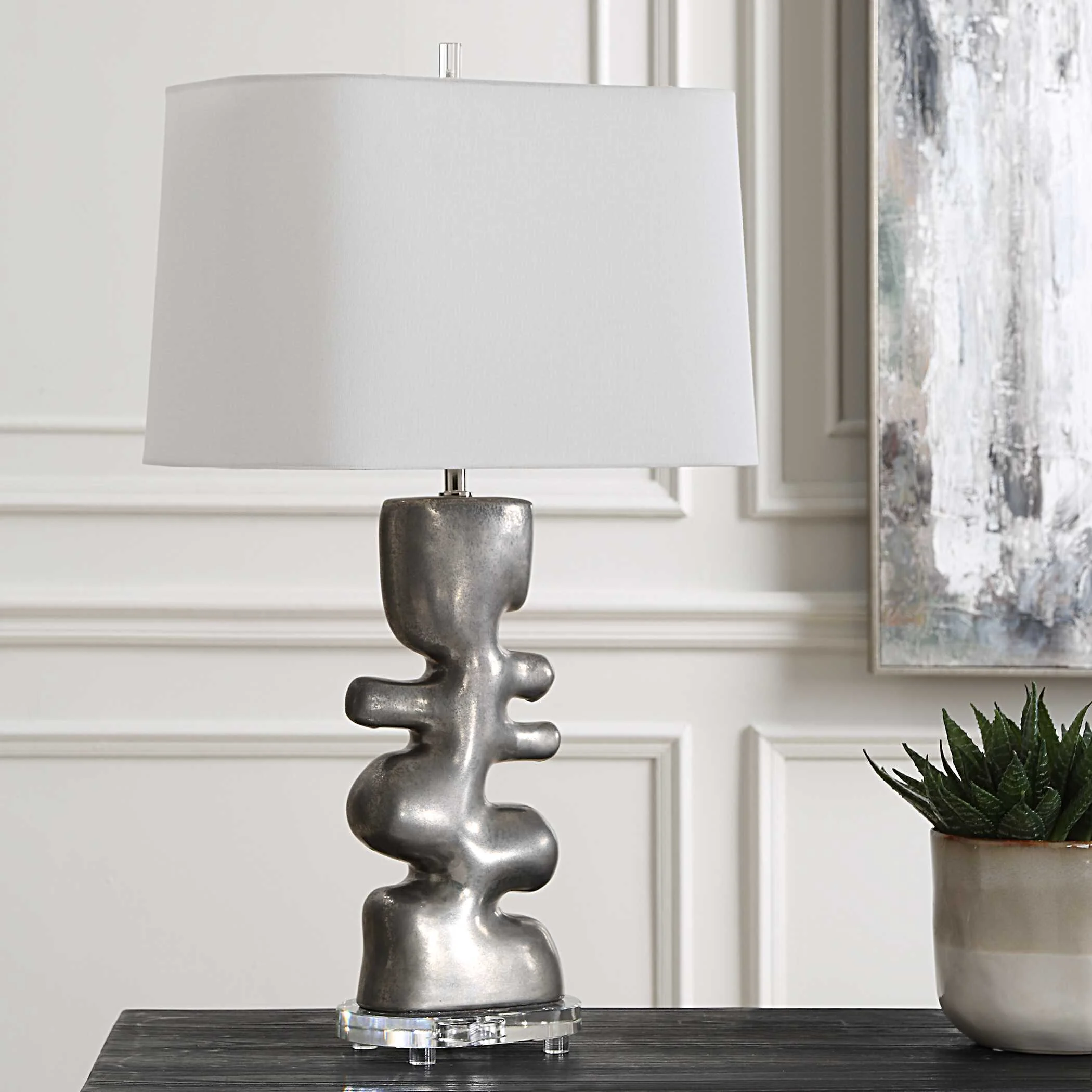 Free Flowing Nickel Table Lamp - Image 3