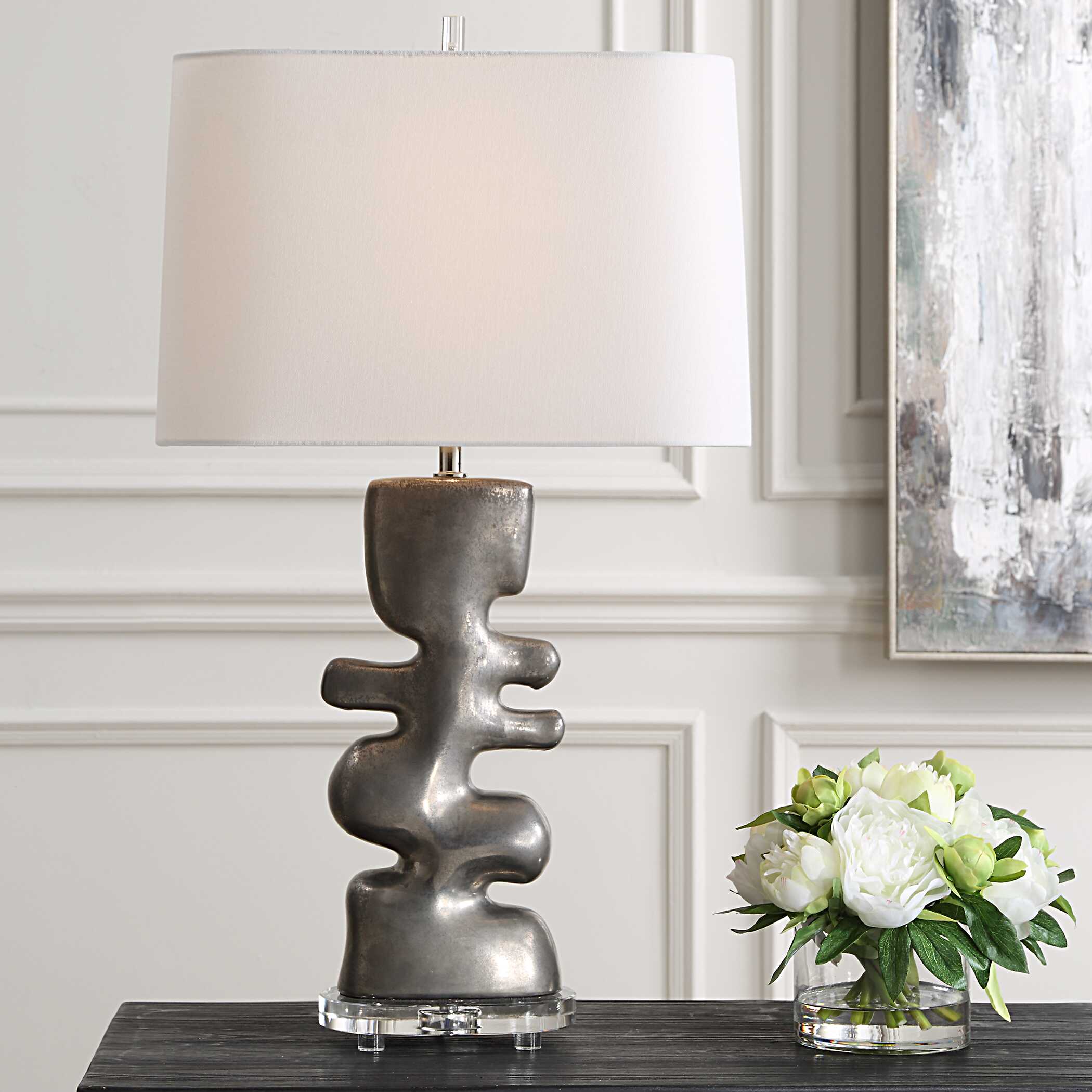 Free Flowing Nickel Table Lamp - Image 4