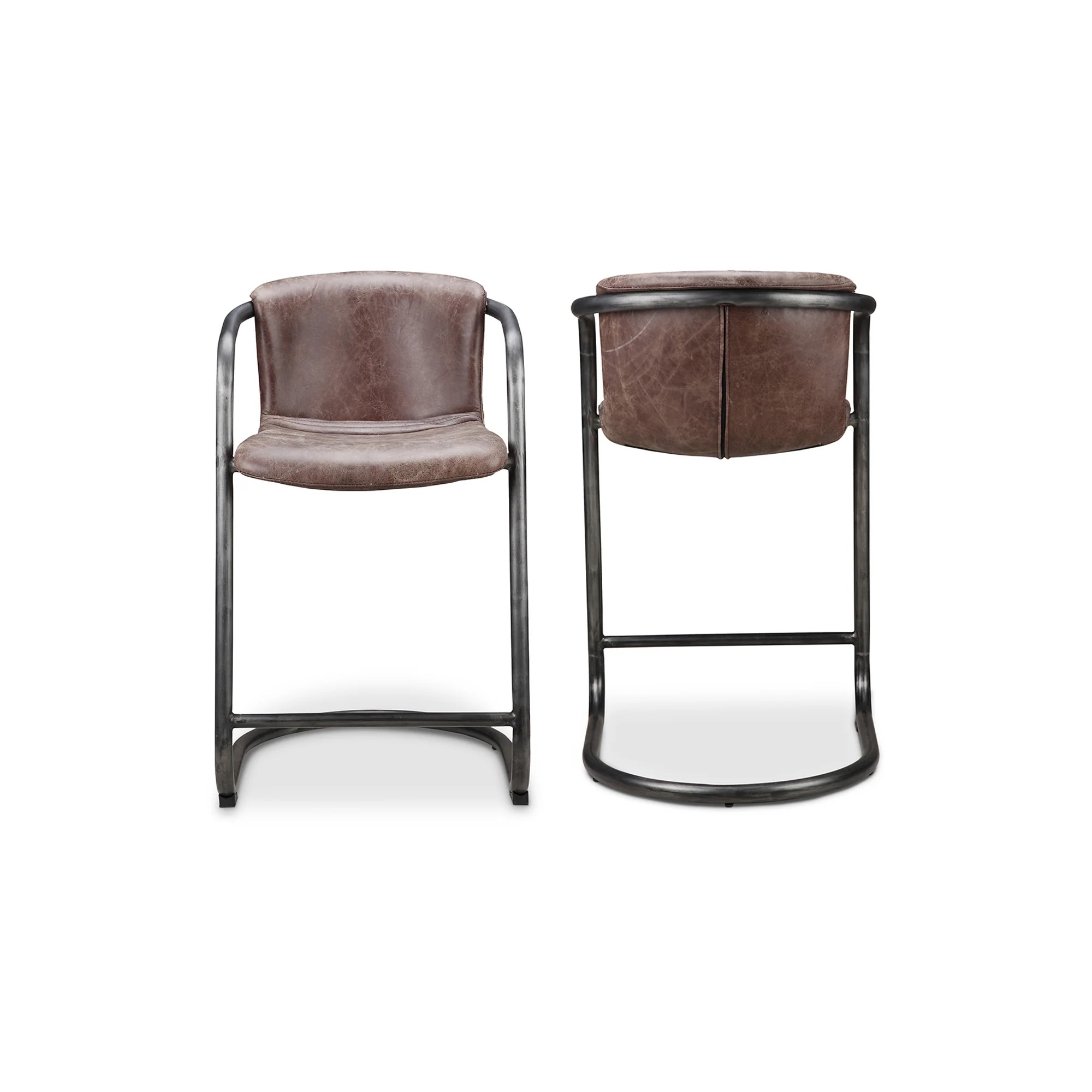 Freeman Counter Stool Grazed Brown Leather - Set Of Two - Image 3