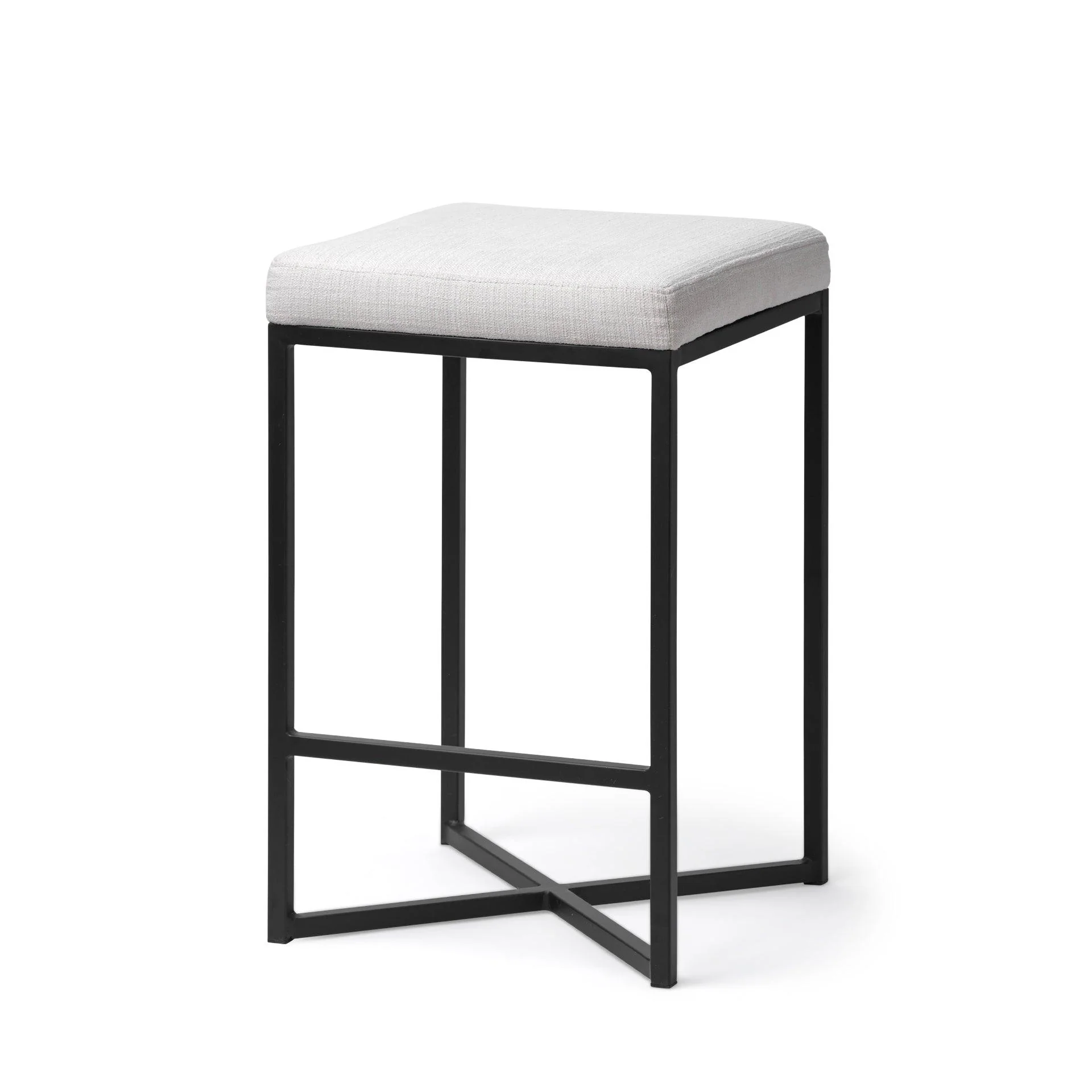Frodo 26" Seat Height White Fabric Seat Black Metal Base Stool