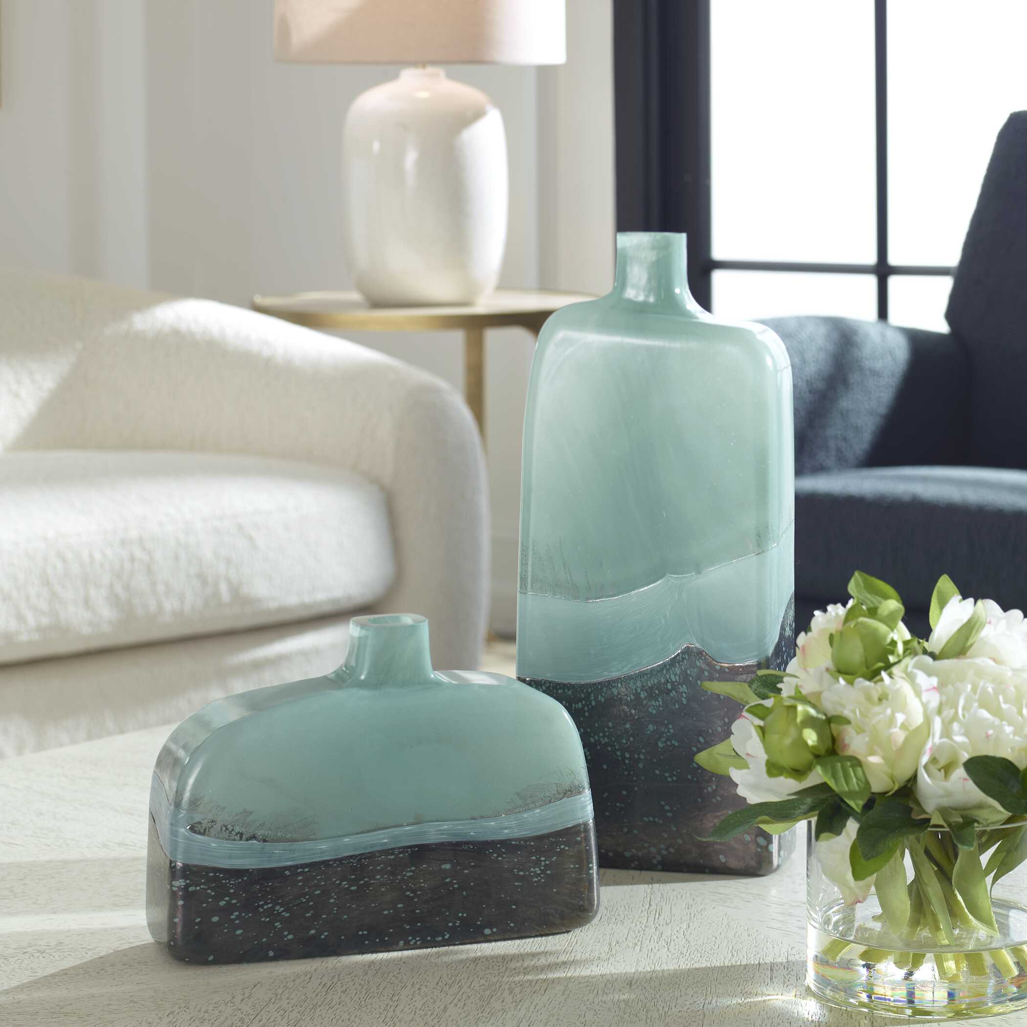 Fuze Aqua & Bronze Vases Set Of 2 - Image 2