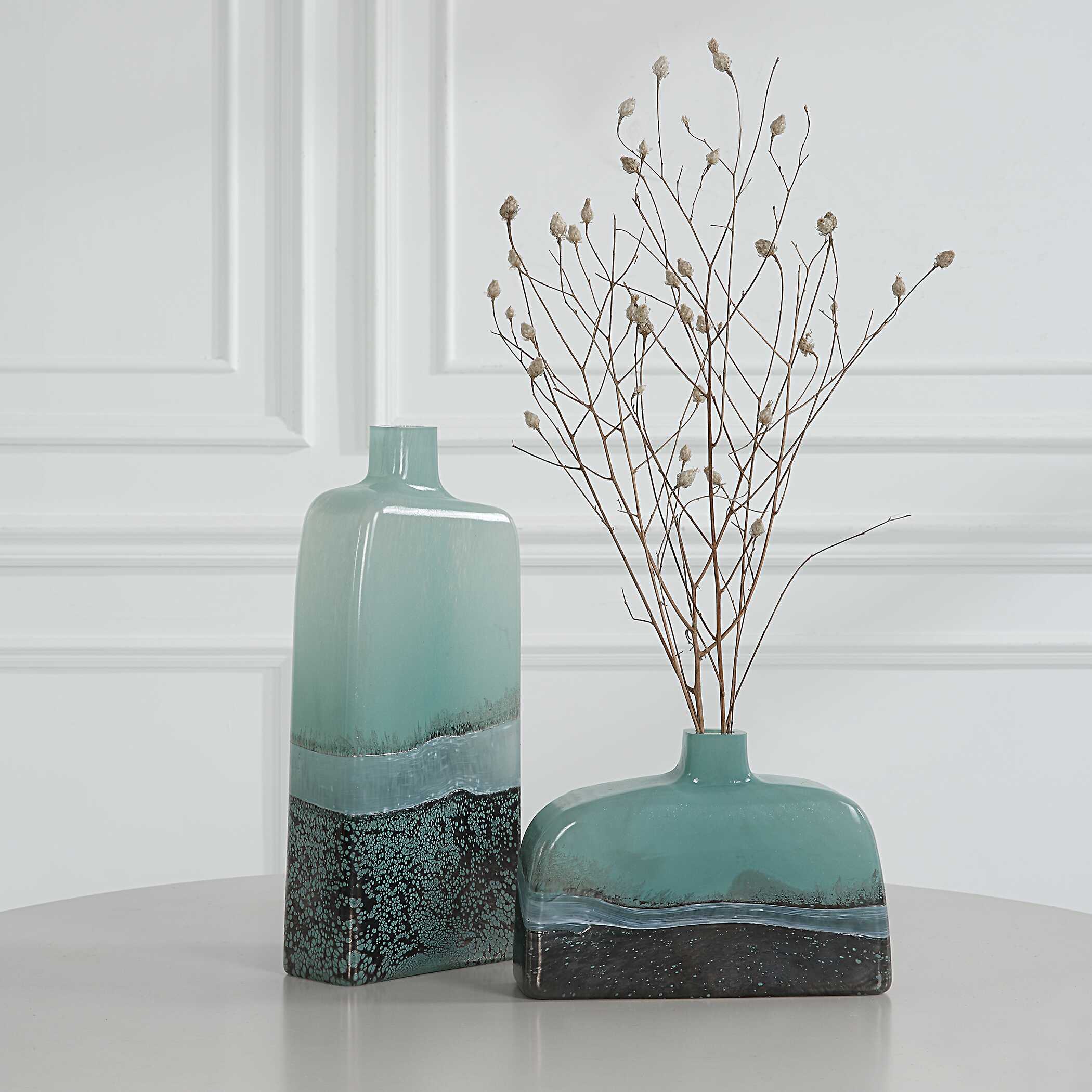 Fuze Aqua & Bronze Vases Set Of 2 - Image 3