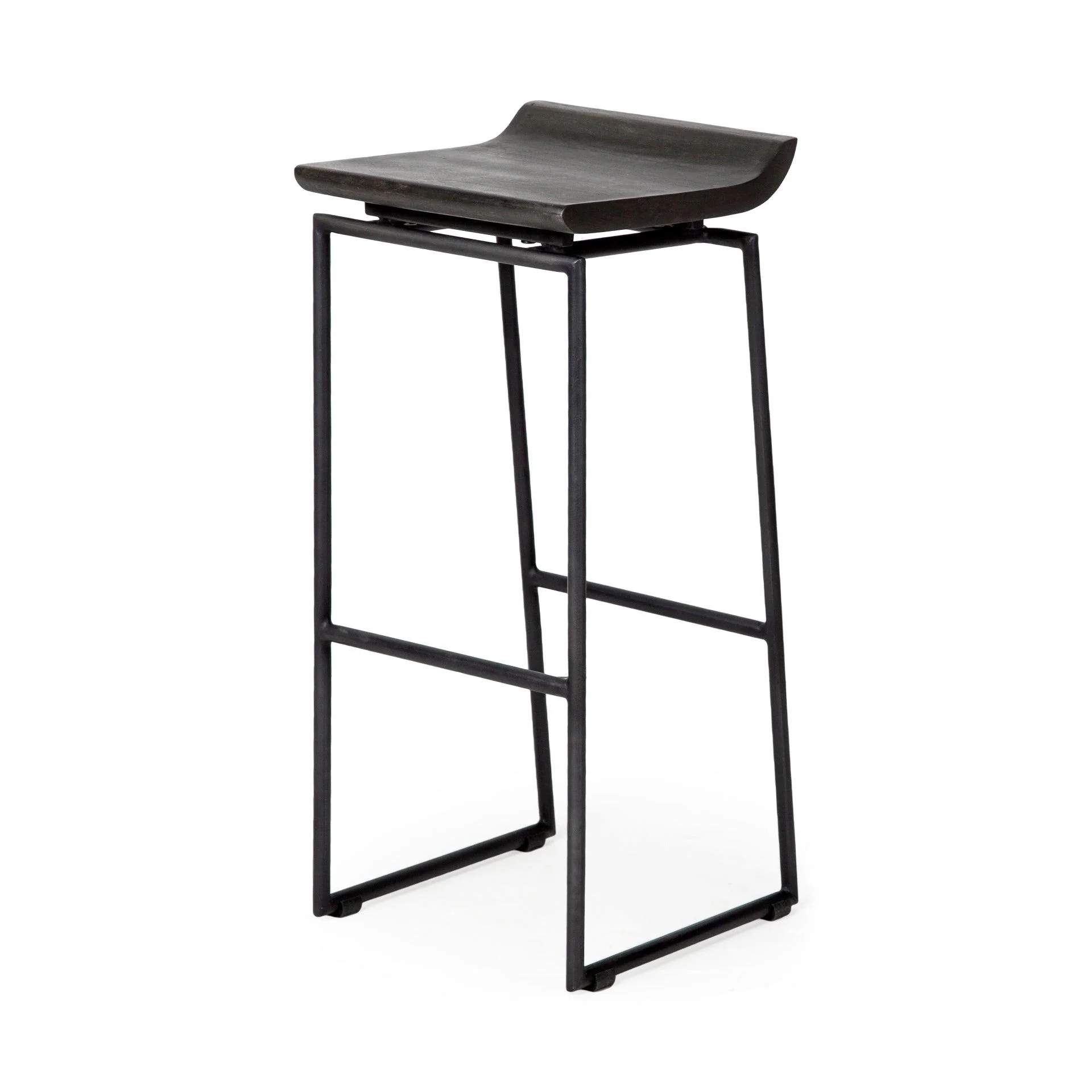 Givens 30.25" Seat Height Black Wood Seat Black Metal Base Stool