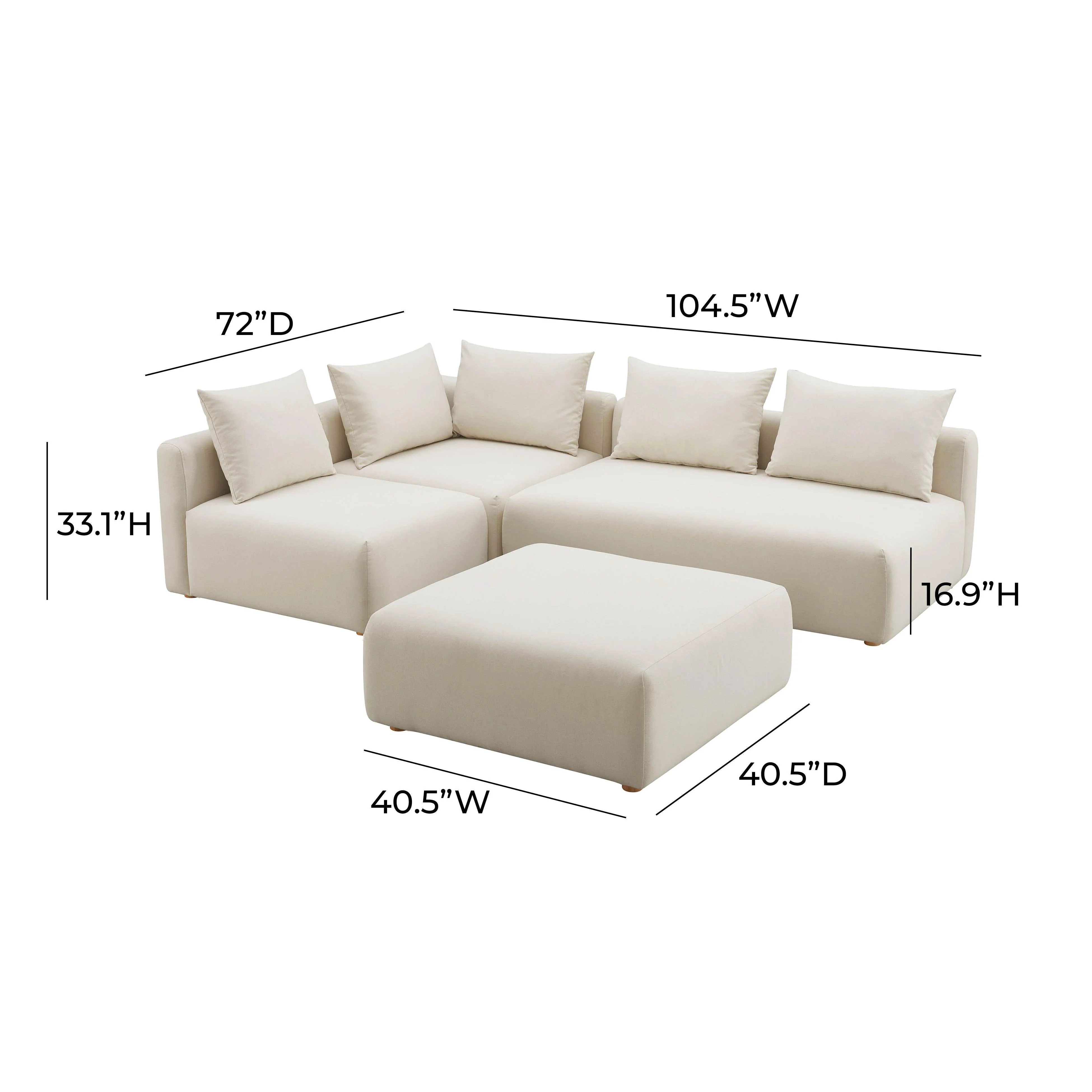 Hangover Cream Linen 4-Piece Modular Chaise Sectional - Image 5
