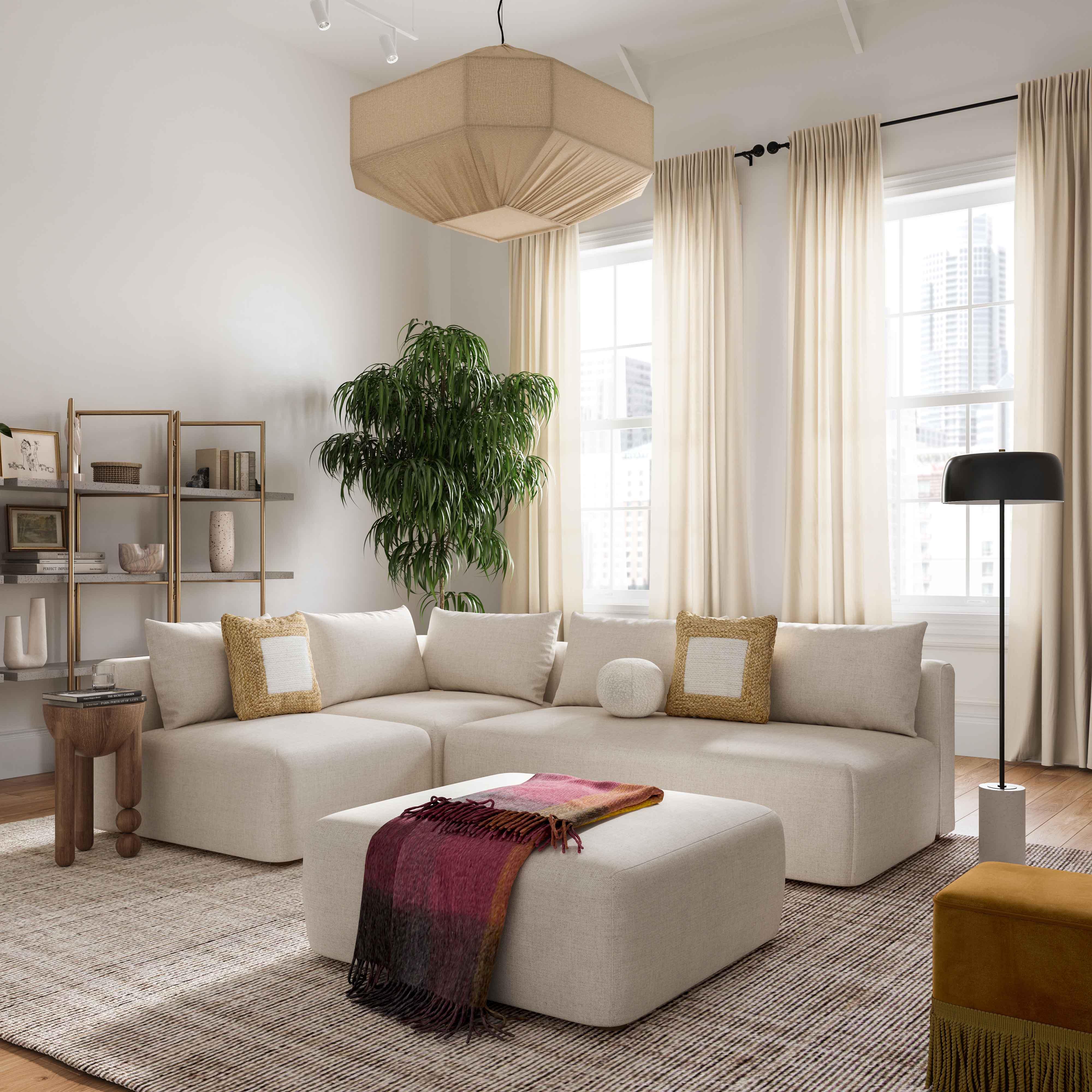 Hangover Cream Linen Modular Loveseat - Image 2