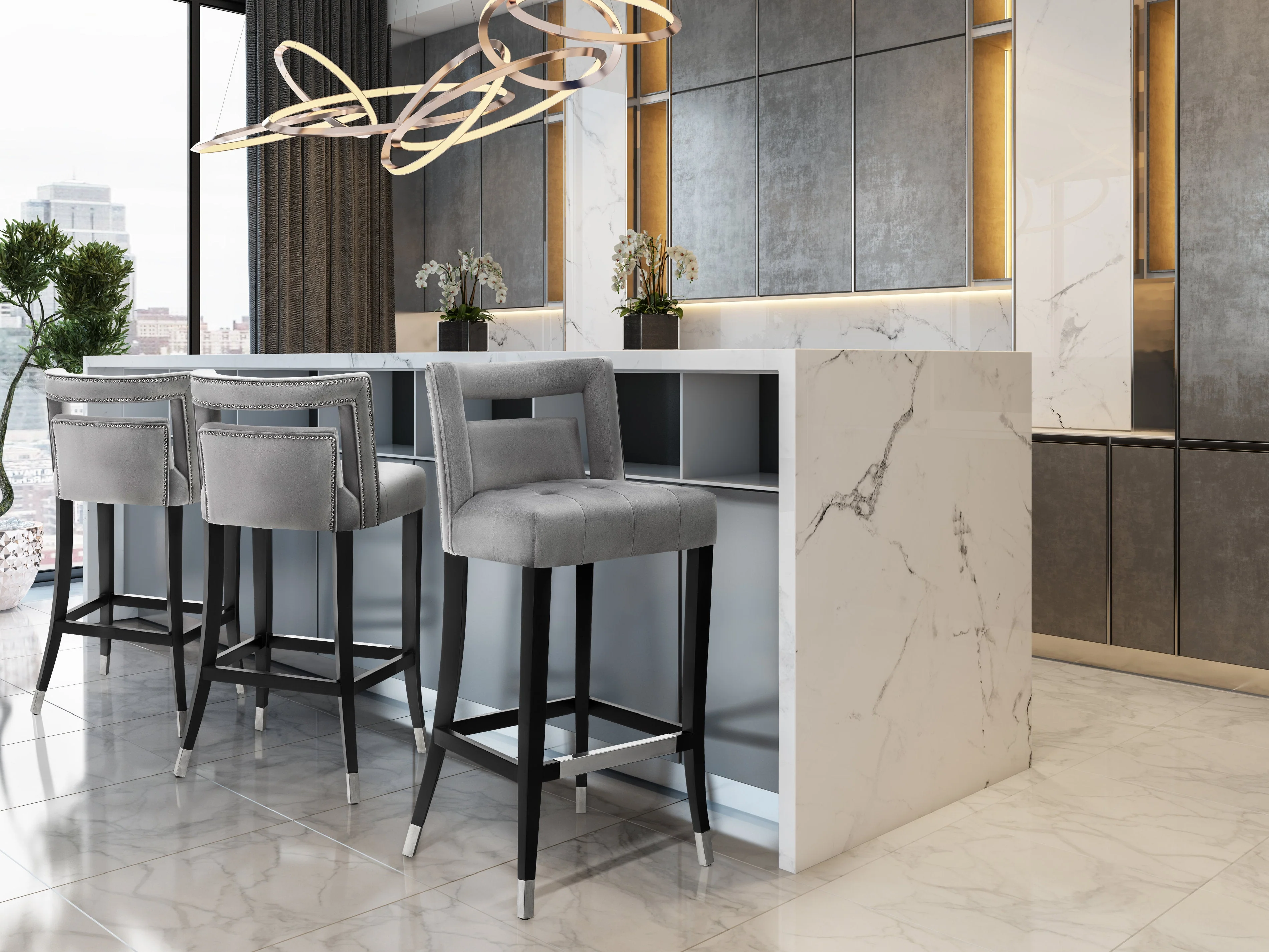 Hart Grey Velvet Bar Stool - Image 2