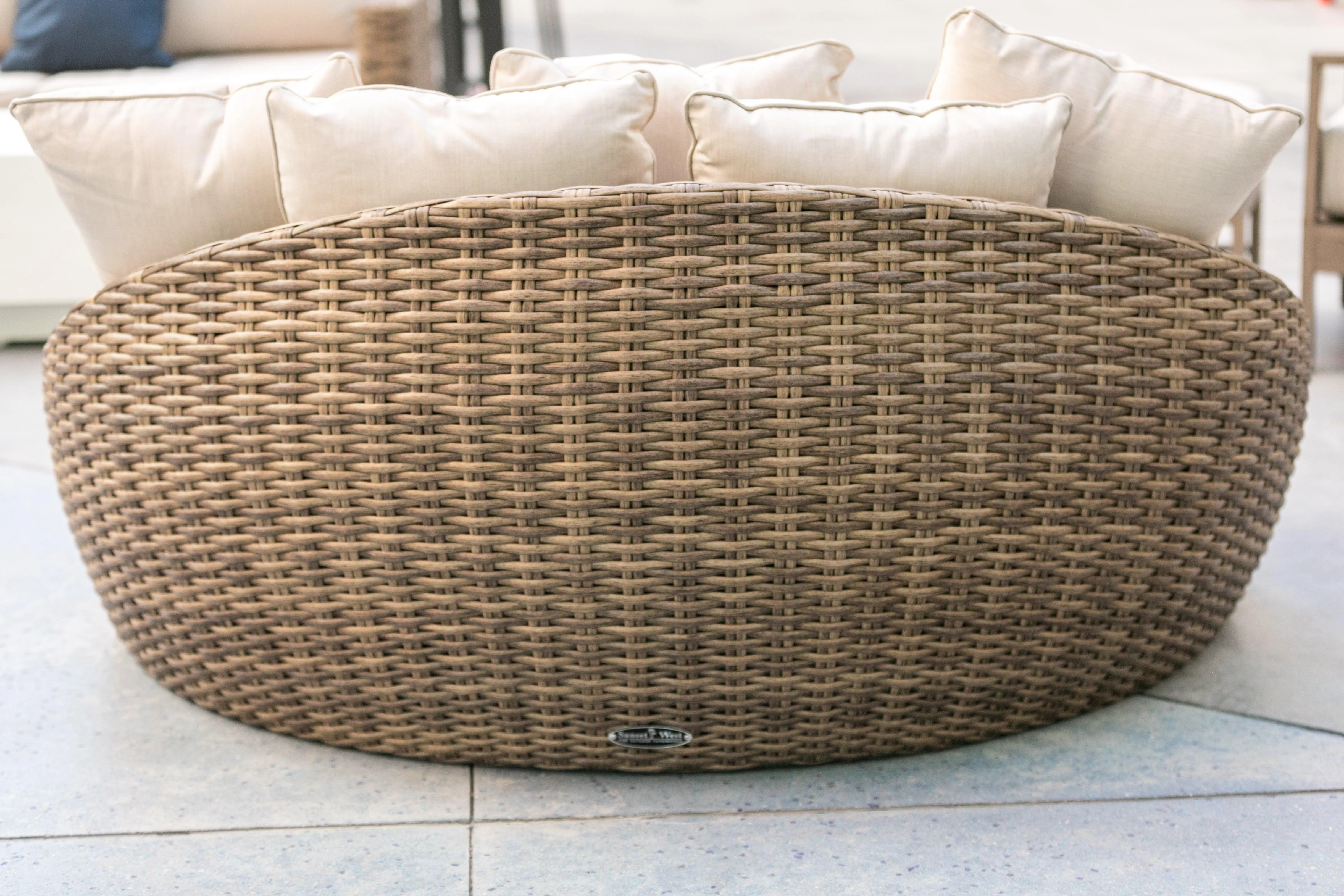 Havana Round Daybed in Canvas Flax w/ Self Welt - Image 5