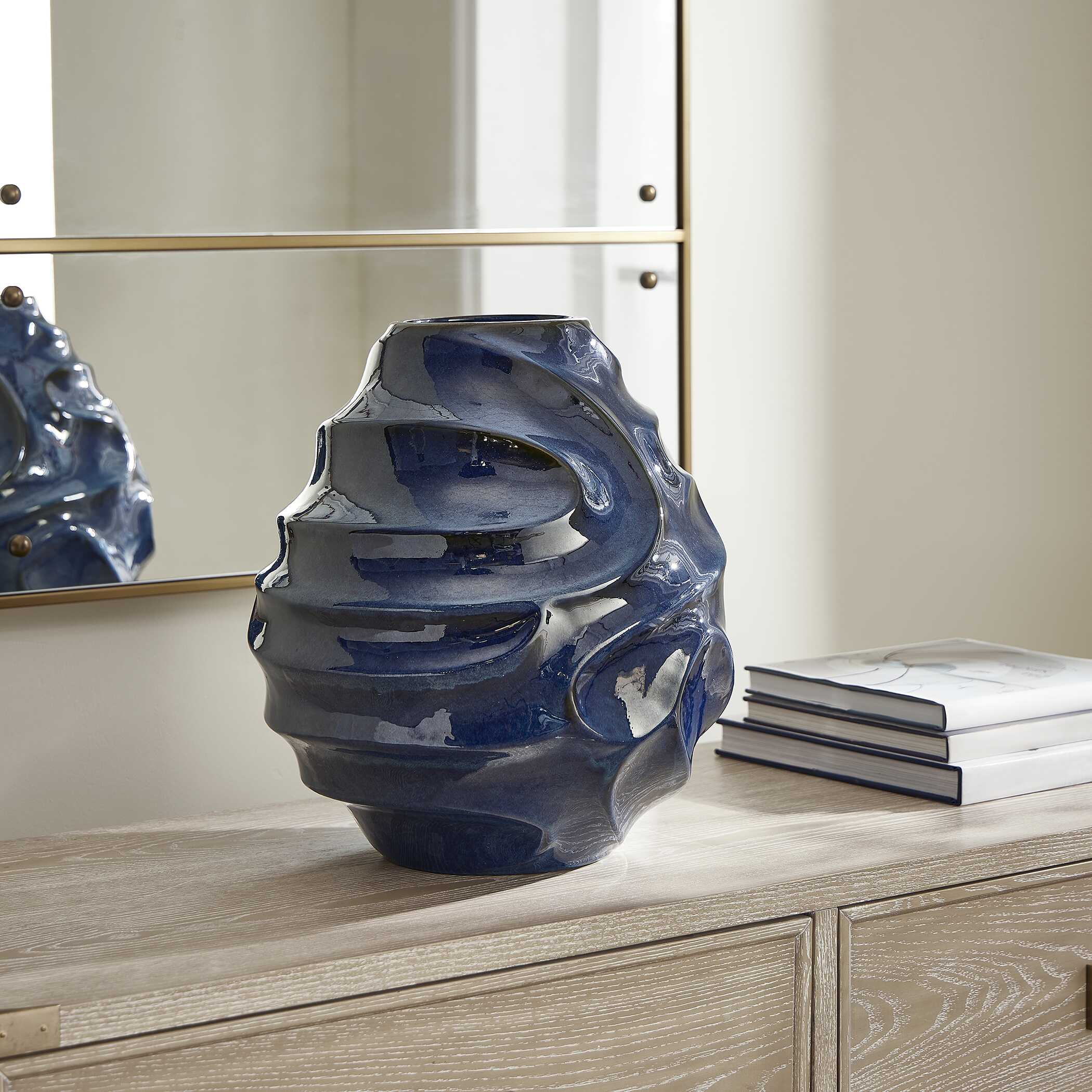 Helix Swirl Blue Outdoor Vase - Image 3