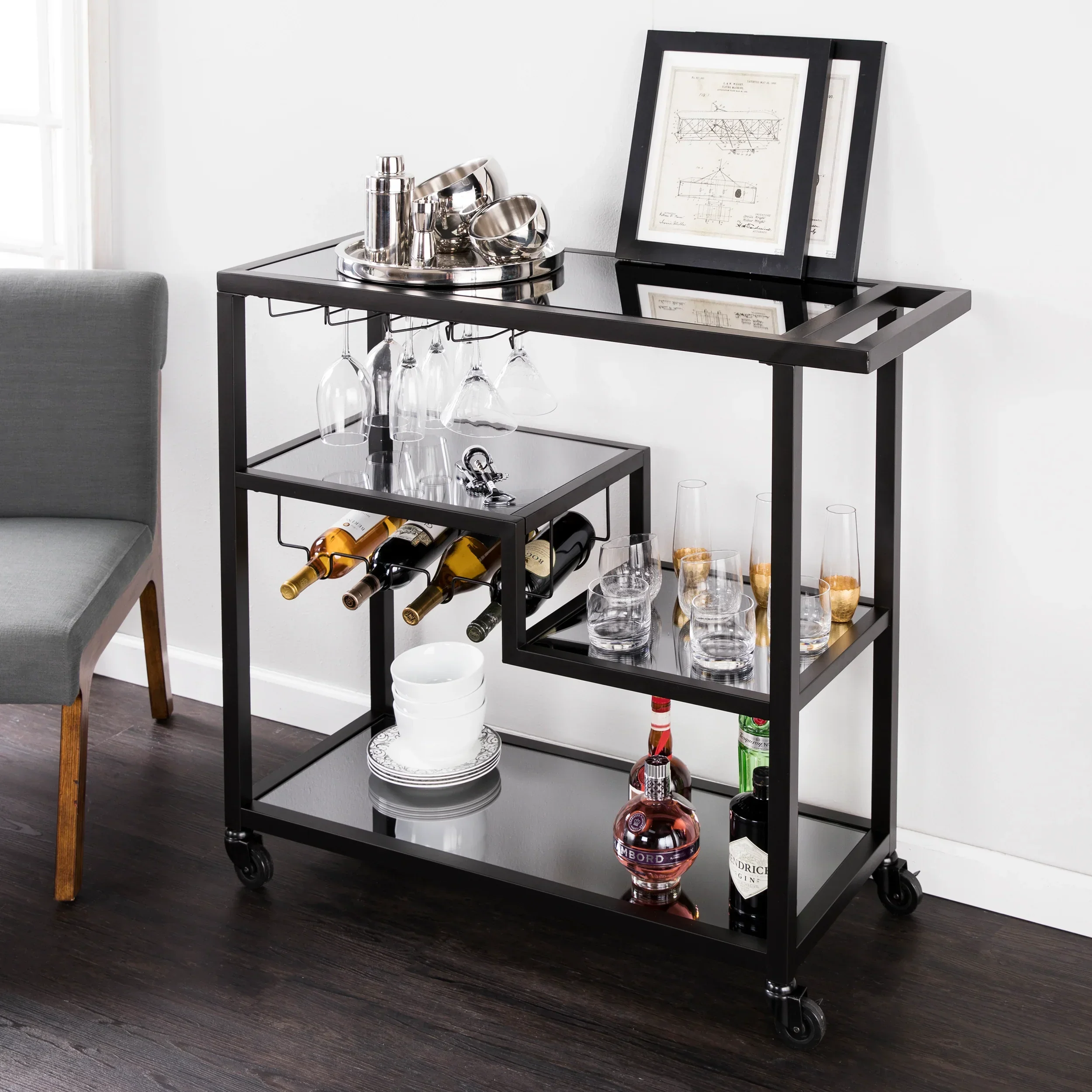 Holly & Martin Zephs Bar Cart – Black w/ Smoked Mirror - Image 2