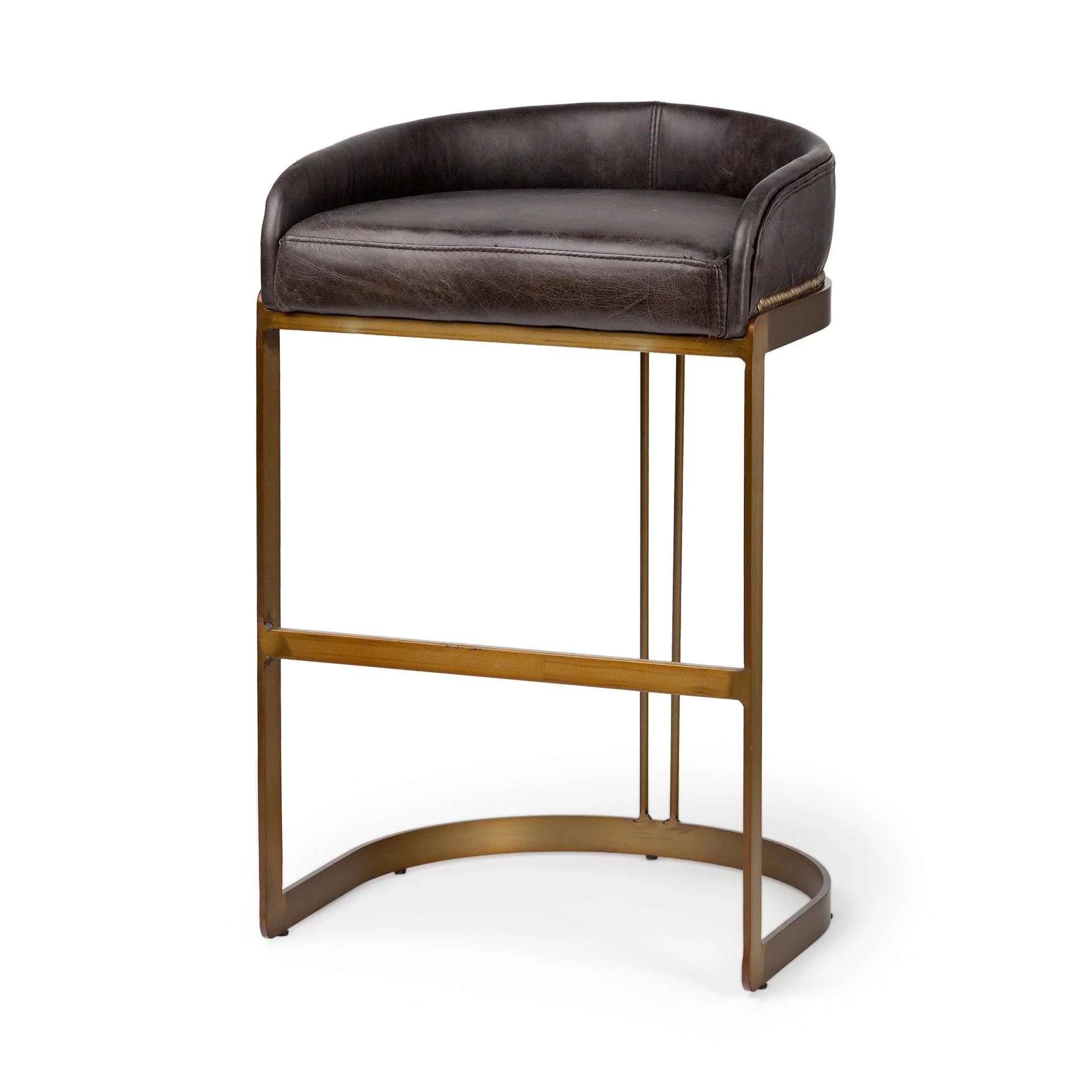 Hollyfield II Black Leather Seat Gold Metal Base Bar Stool