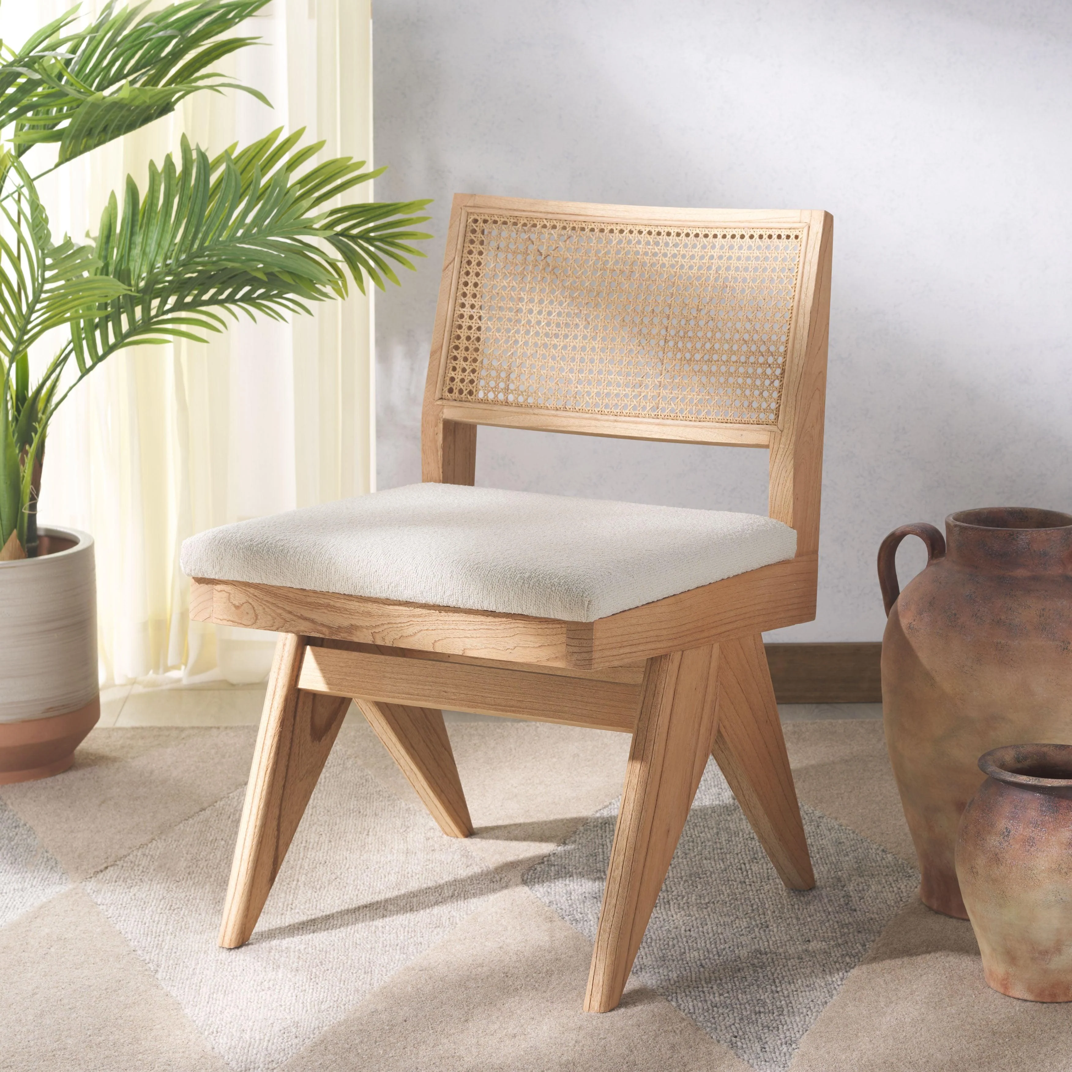 Jaqueline Boucle And Rattan Back Dining Chair - Image 2