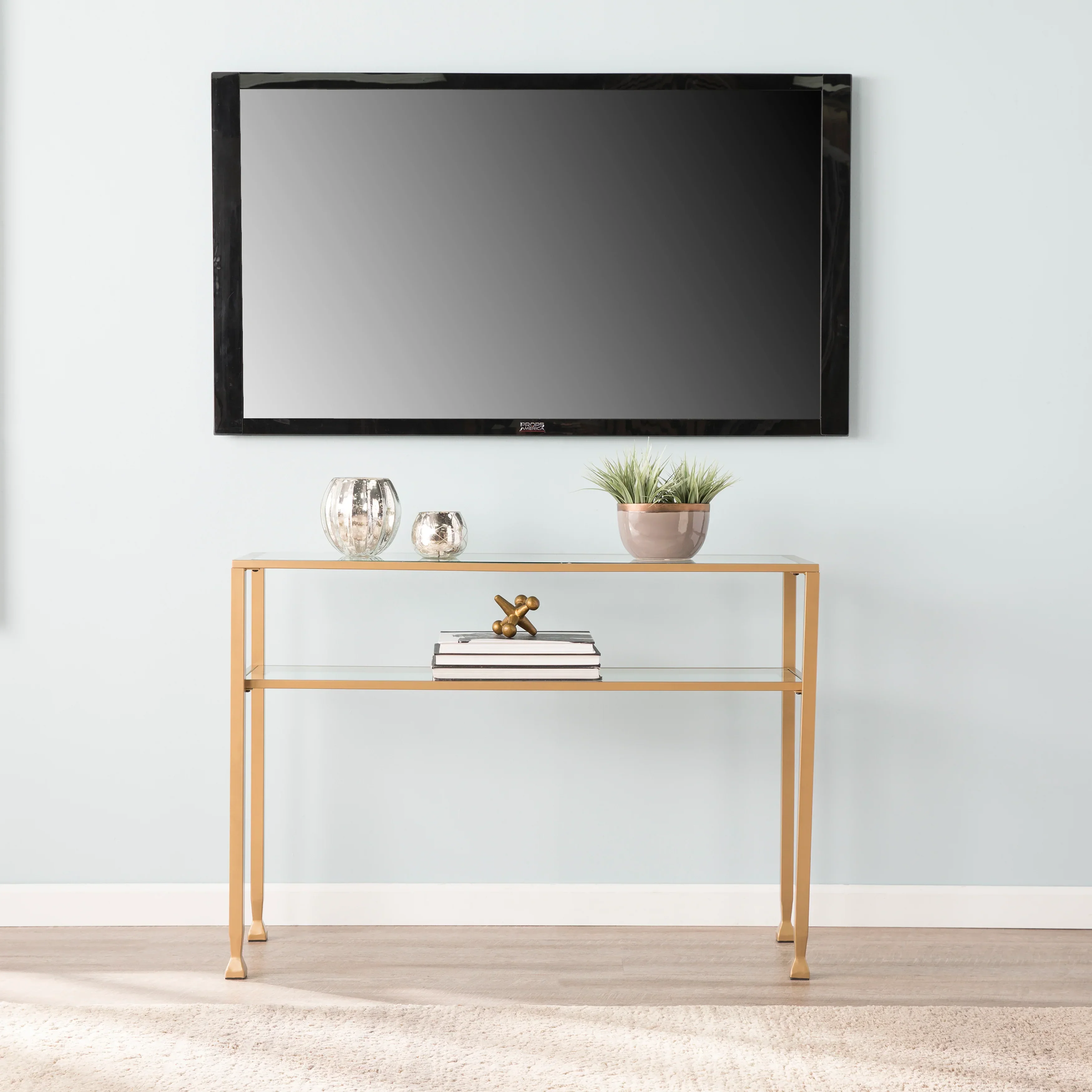 Jaymes Gold Metal and Glass Console Table - Image 9