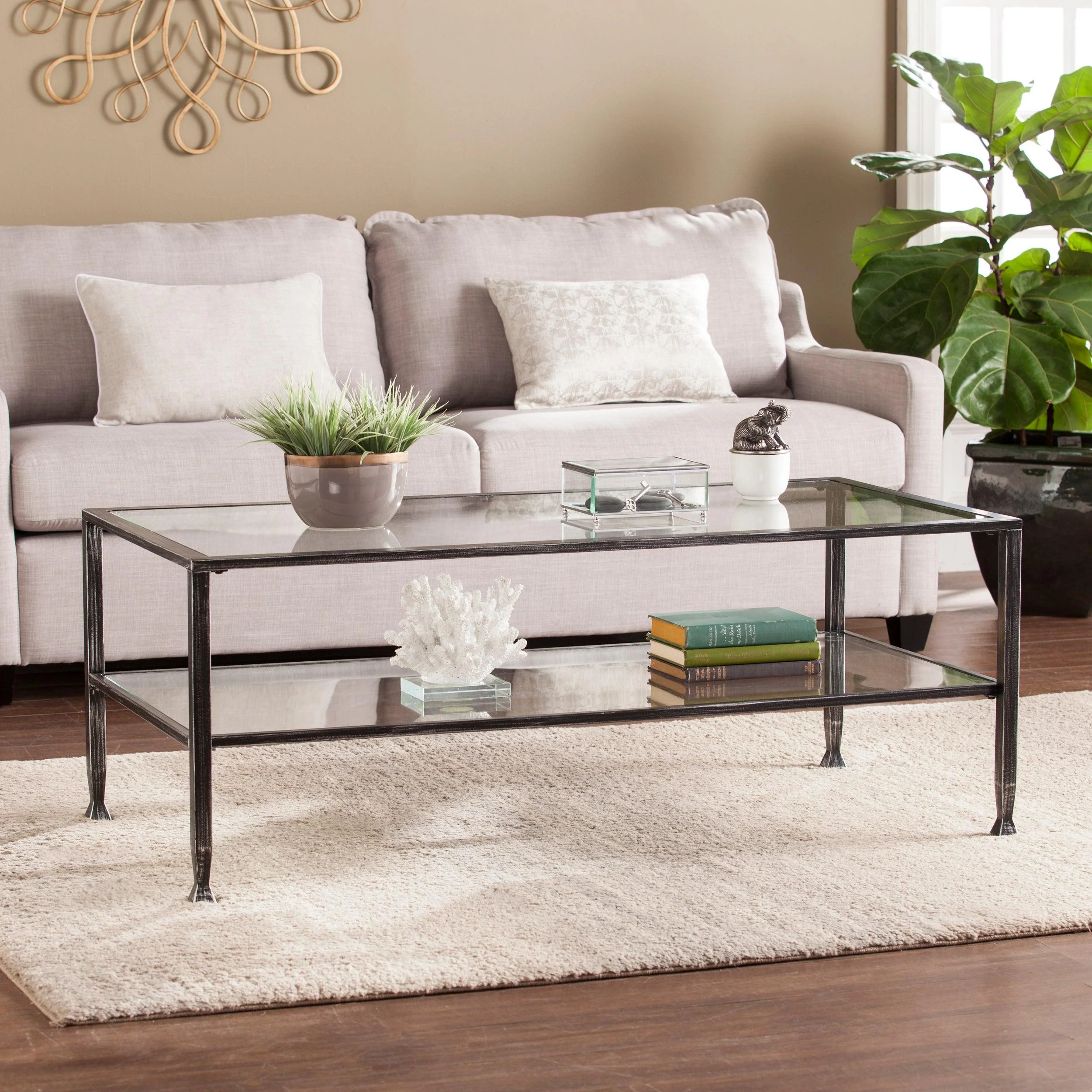 Jaymes Metal/Glass Rectangular Open Shelf Cocktail Table - Black - Image 2