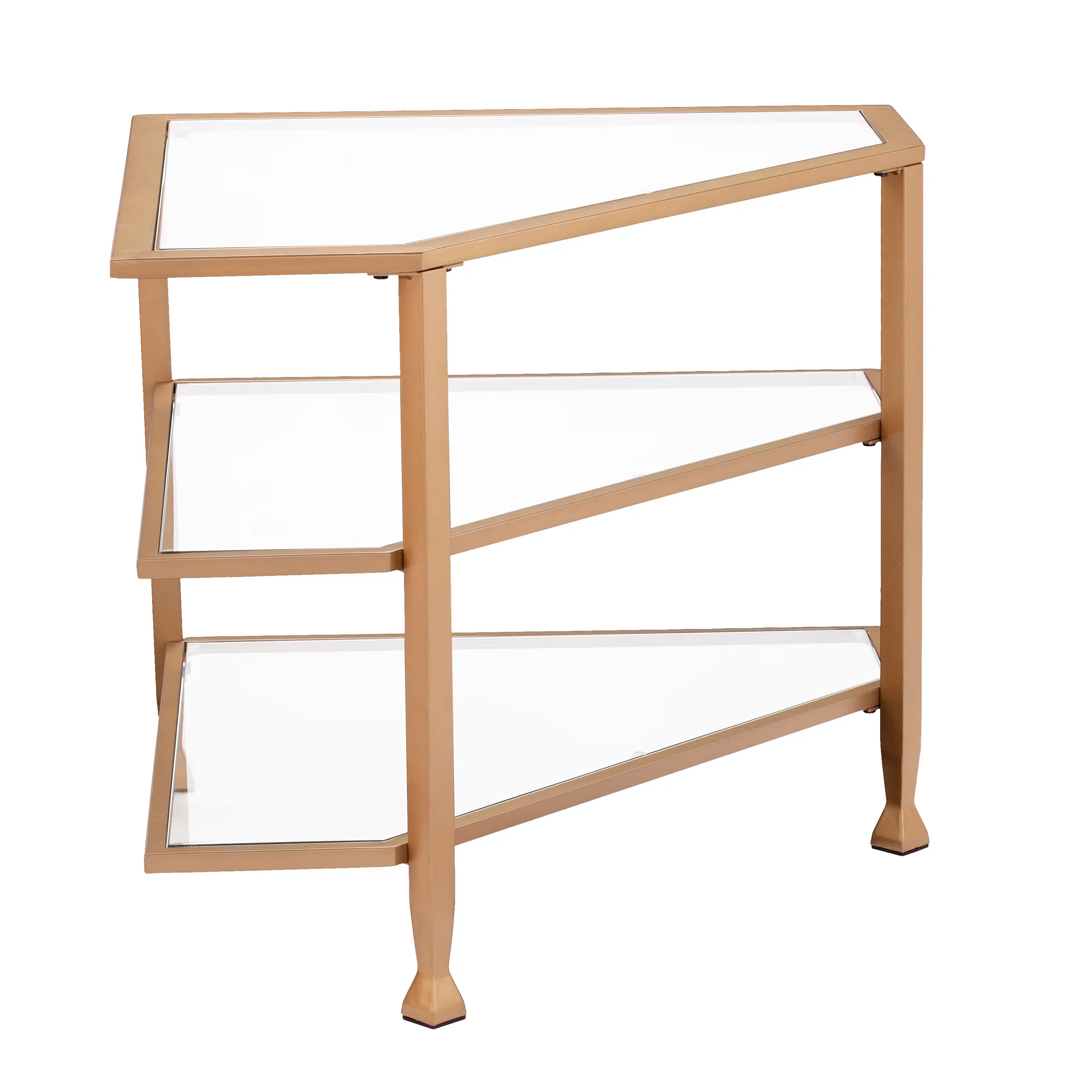 Jaymes Metal/Glass Corner TV Stand - Gold