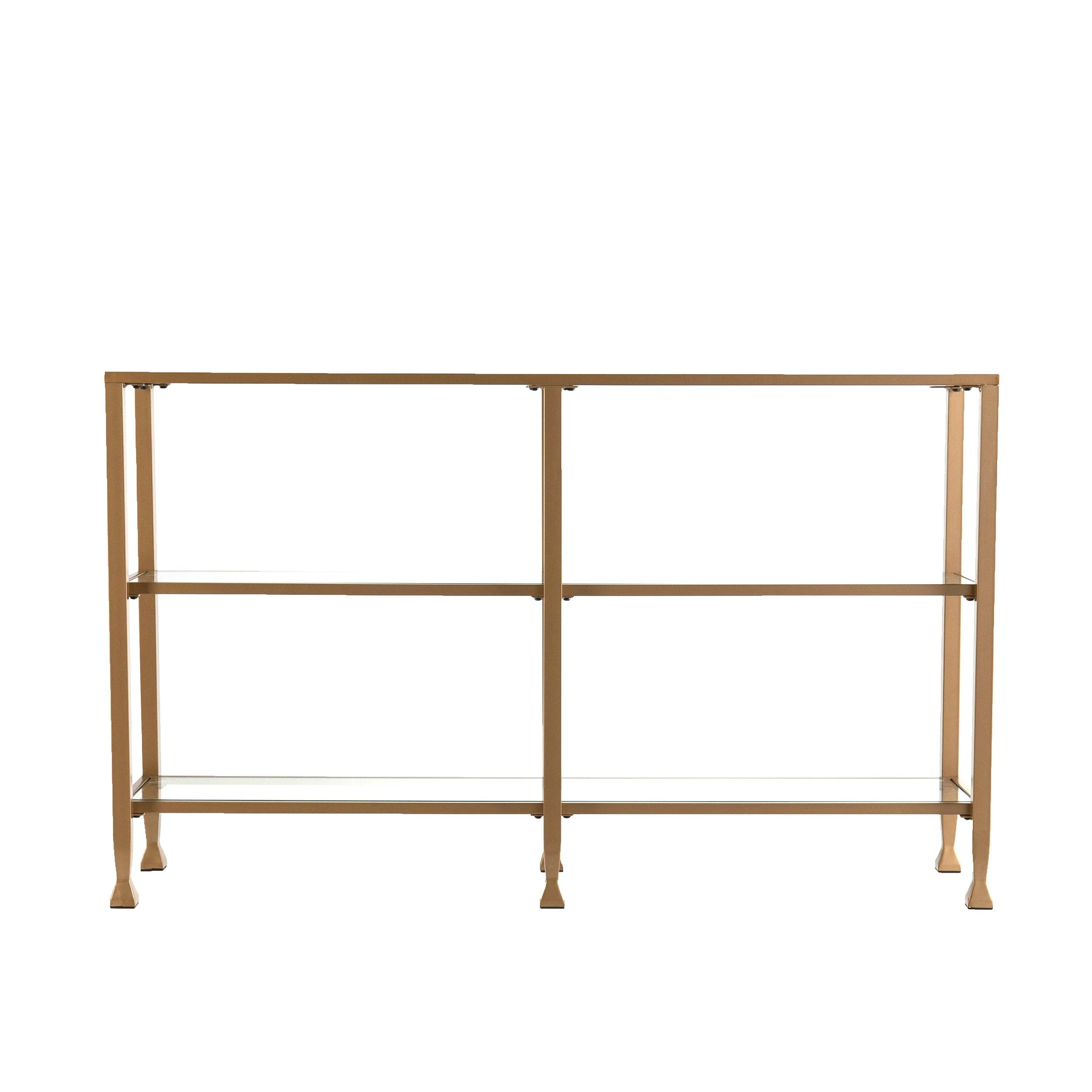 Jaymes Narrow Metal Console Table w/ Glass Shelves - Gold - Image 3