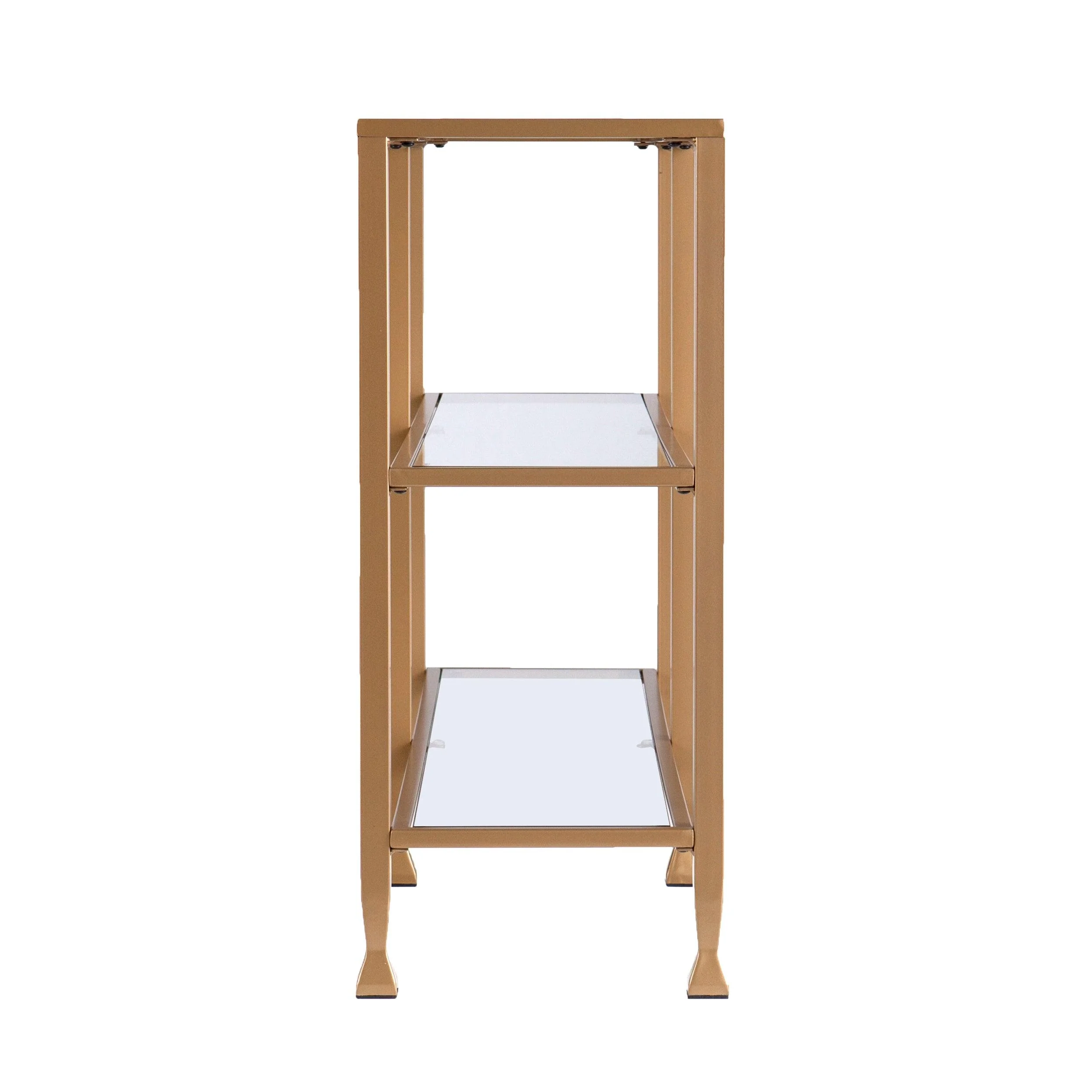 Jaymes Narrow Metal Console Table w/ Glass Shelves - Gold - Image 4