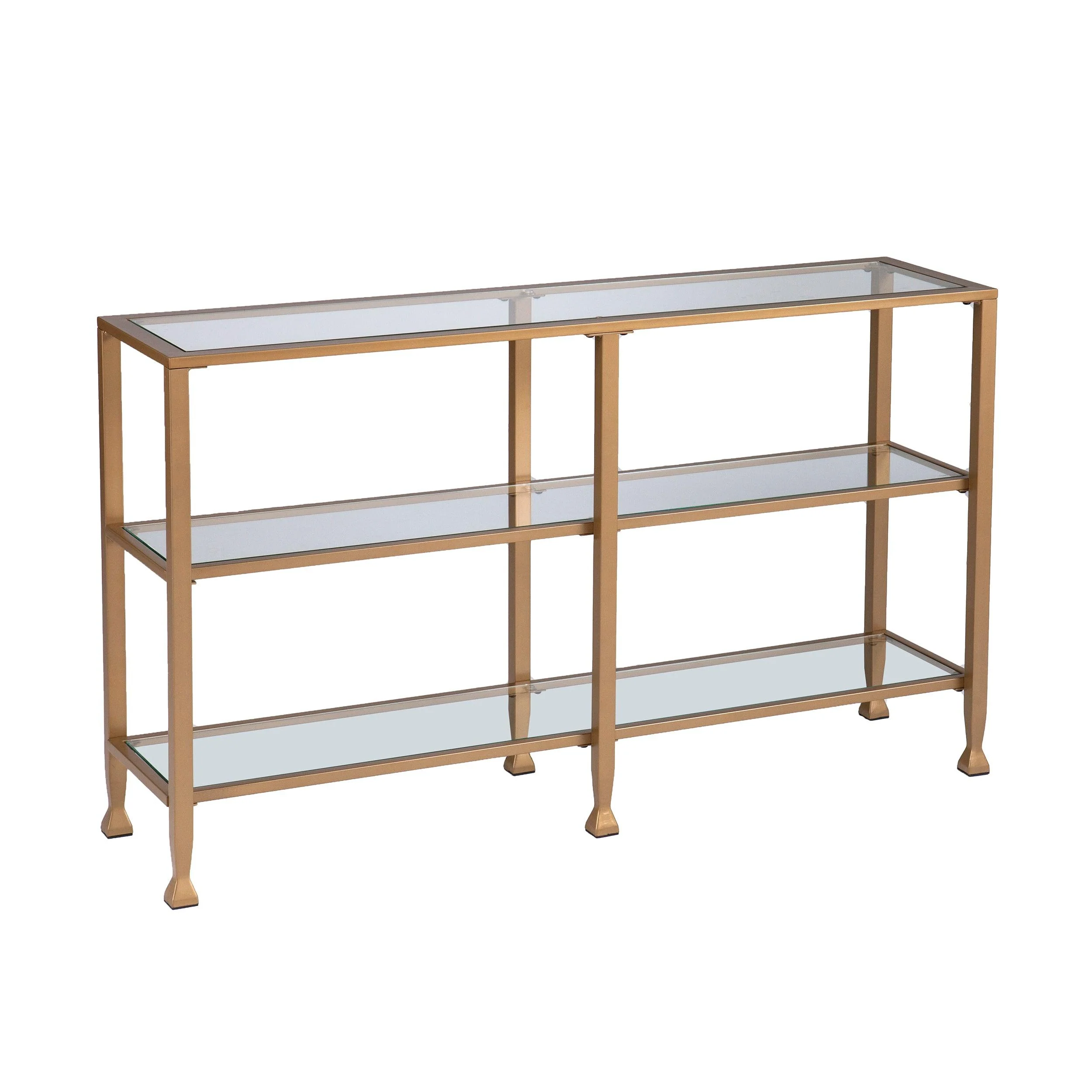 Jaymes Narrow Metal Console Table w/ Glass Shelves - Gold - Image 5