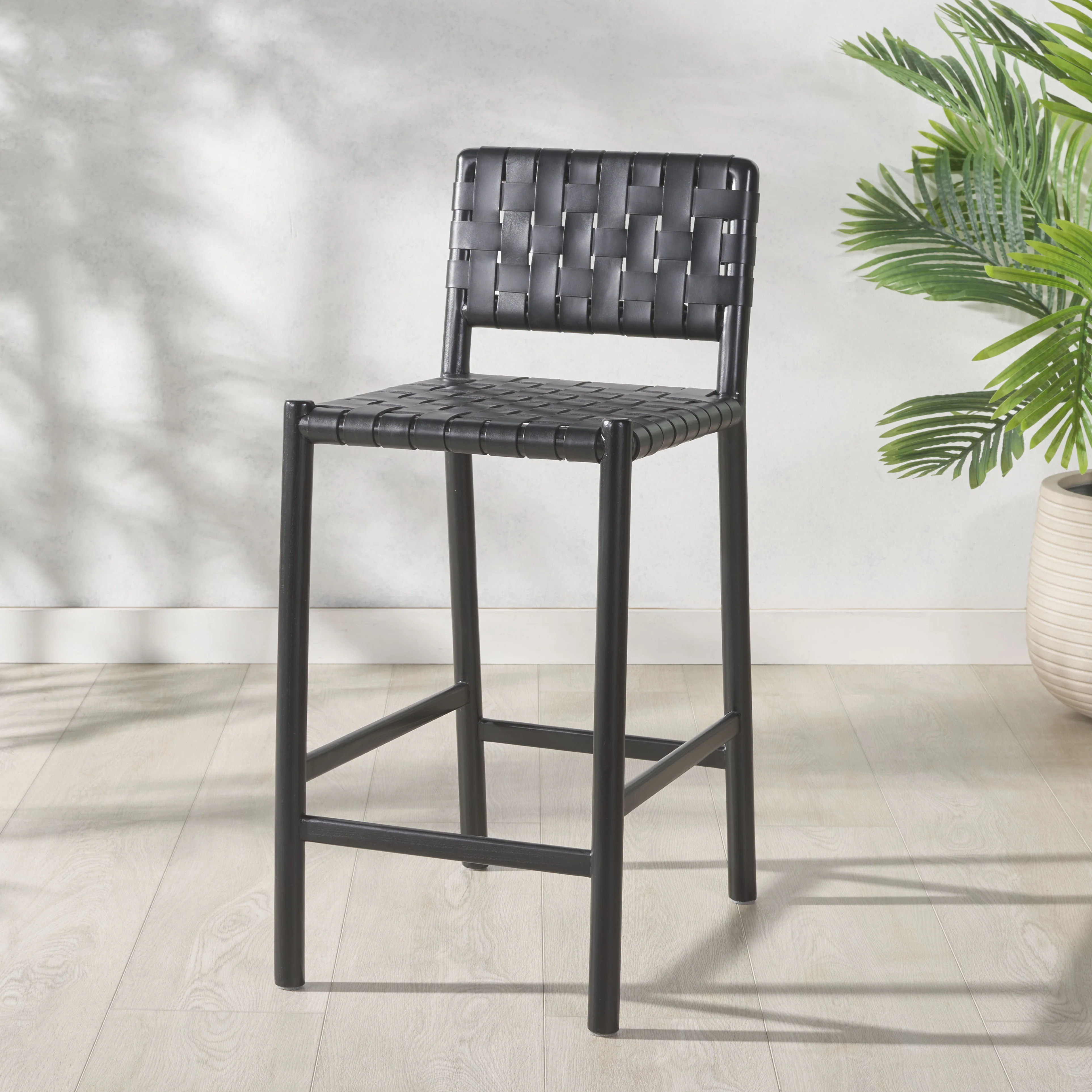 Jeremiah Woven Leather Counter Stool - Image 12