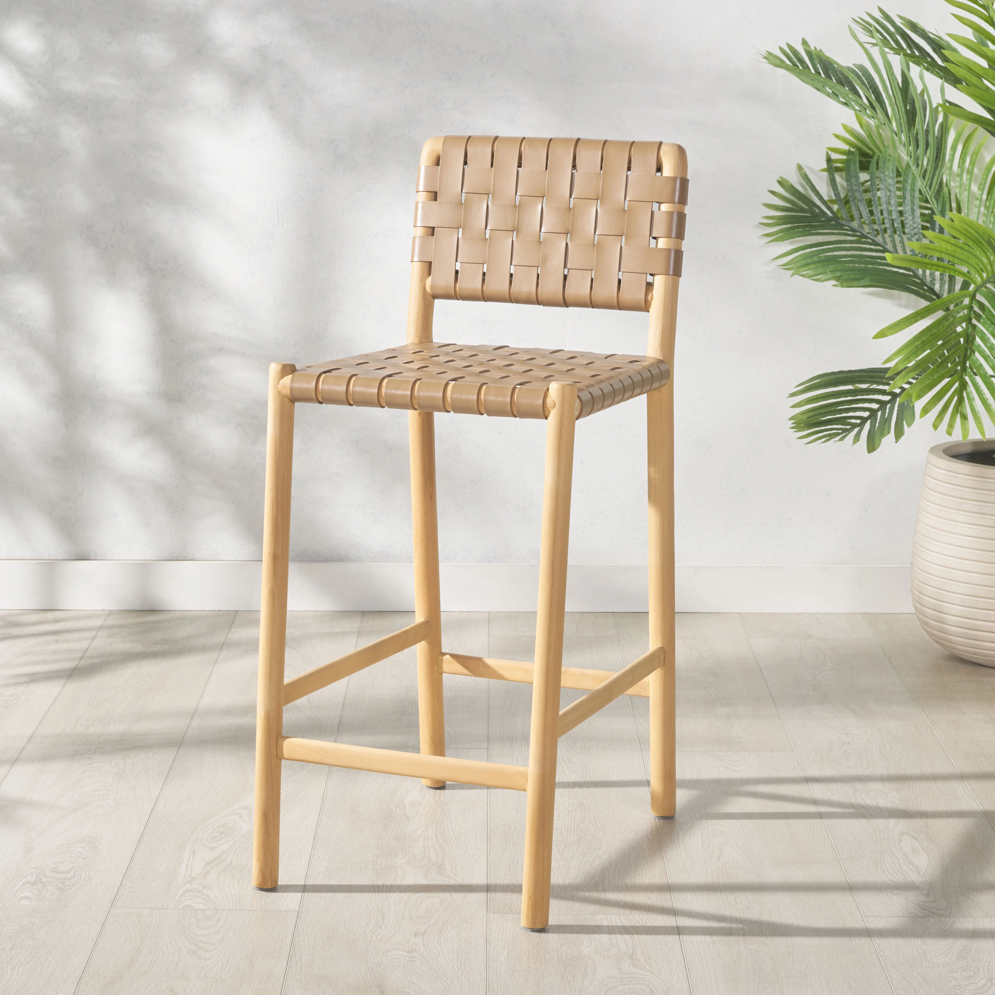 Jeremiah Woven Leather Counter Stool - Image 22