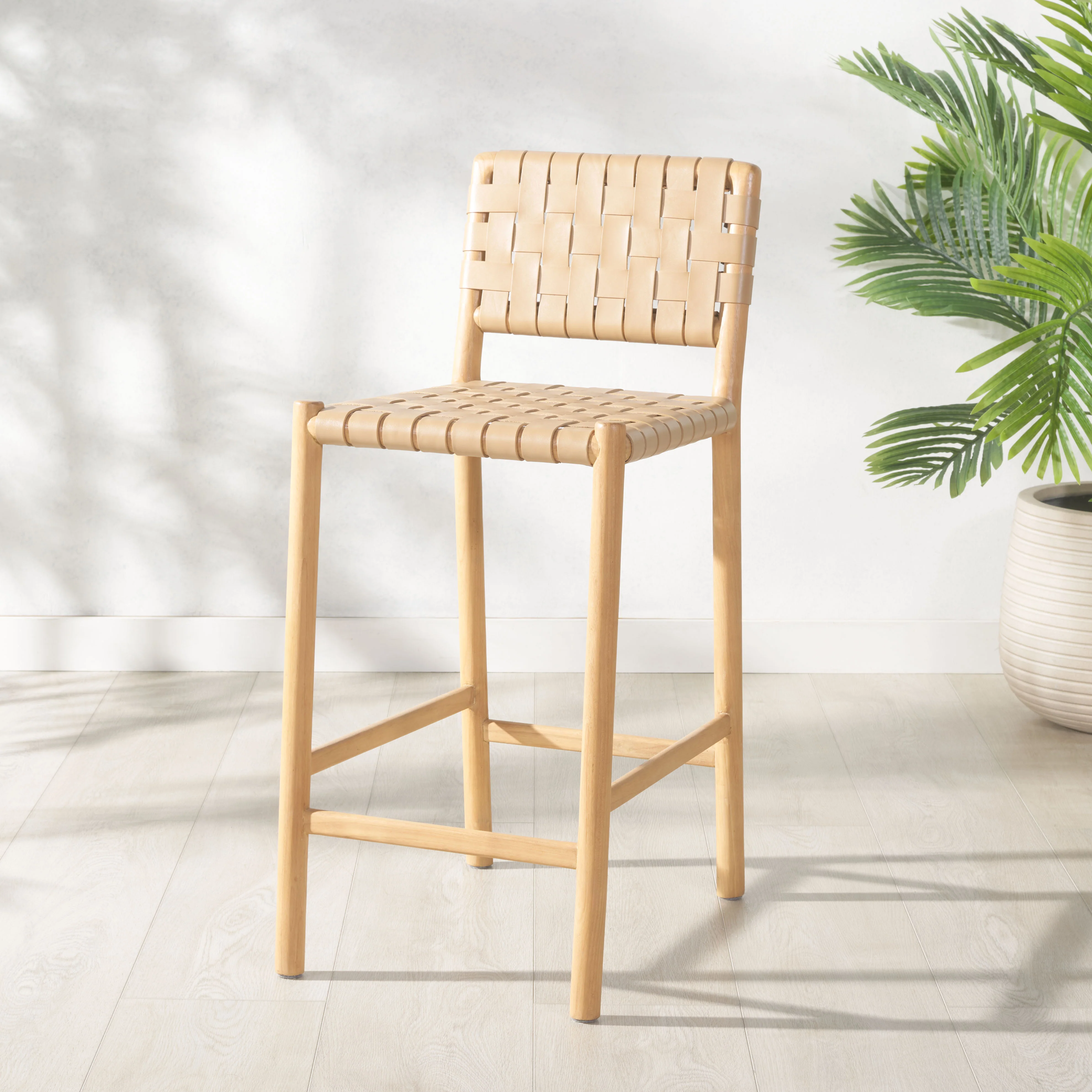 Jeremiah Woven Leather Counter Stool - Image 34