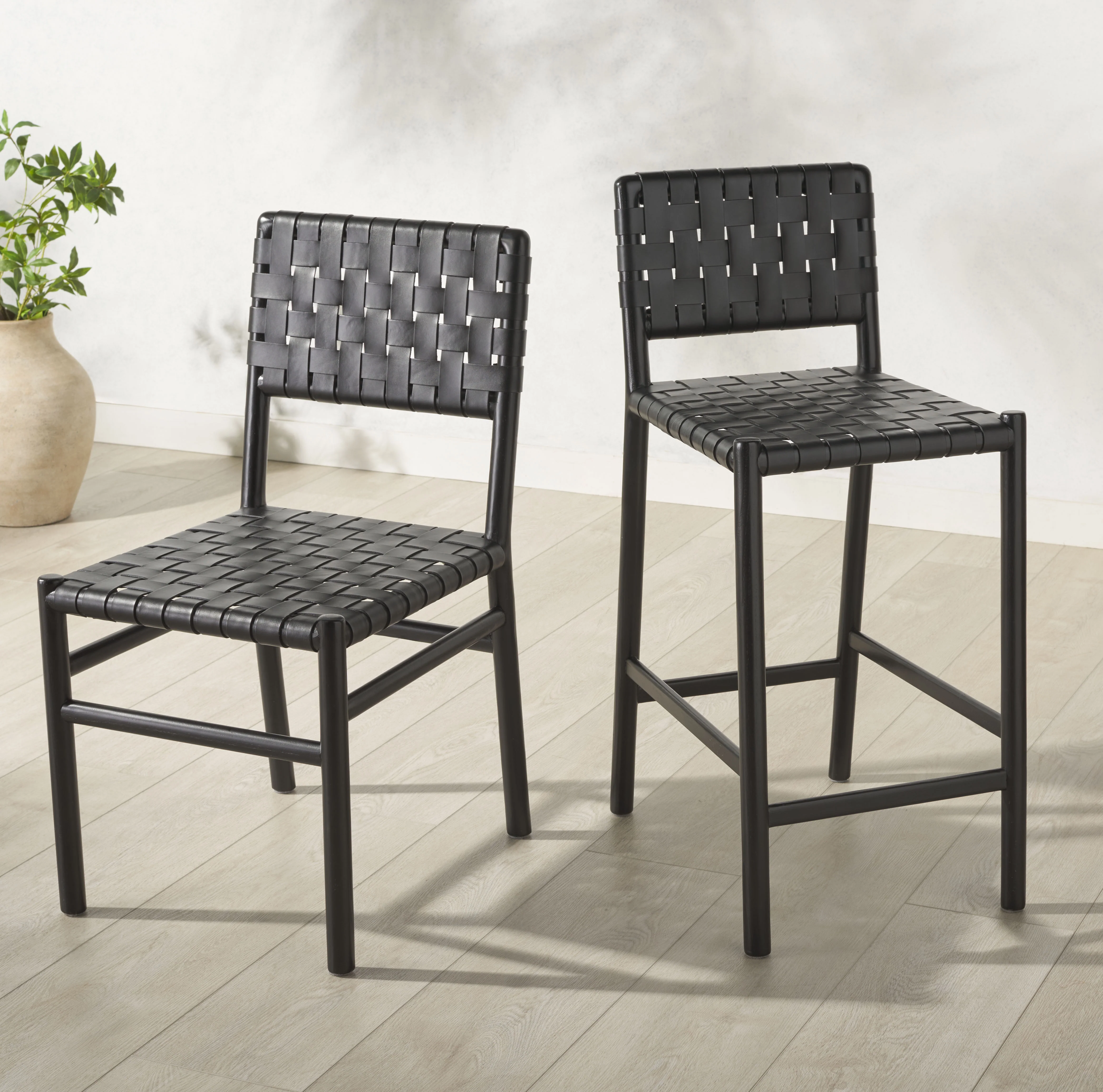 Jeremiah Woven Leather Counter Stool - Image 35