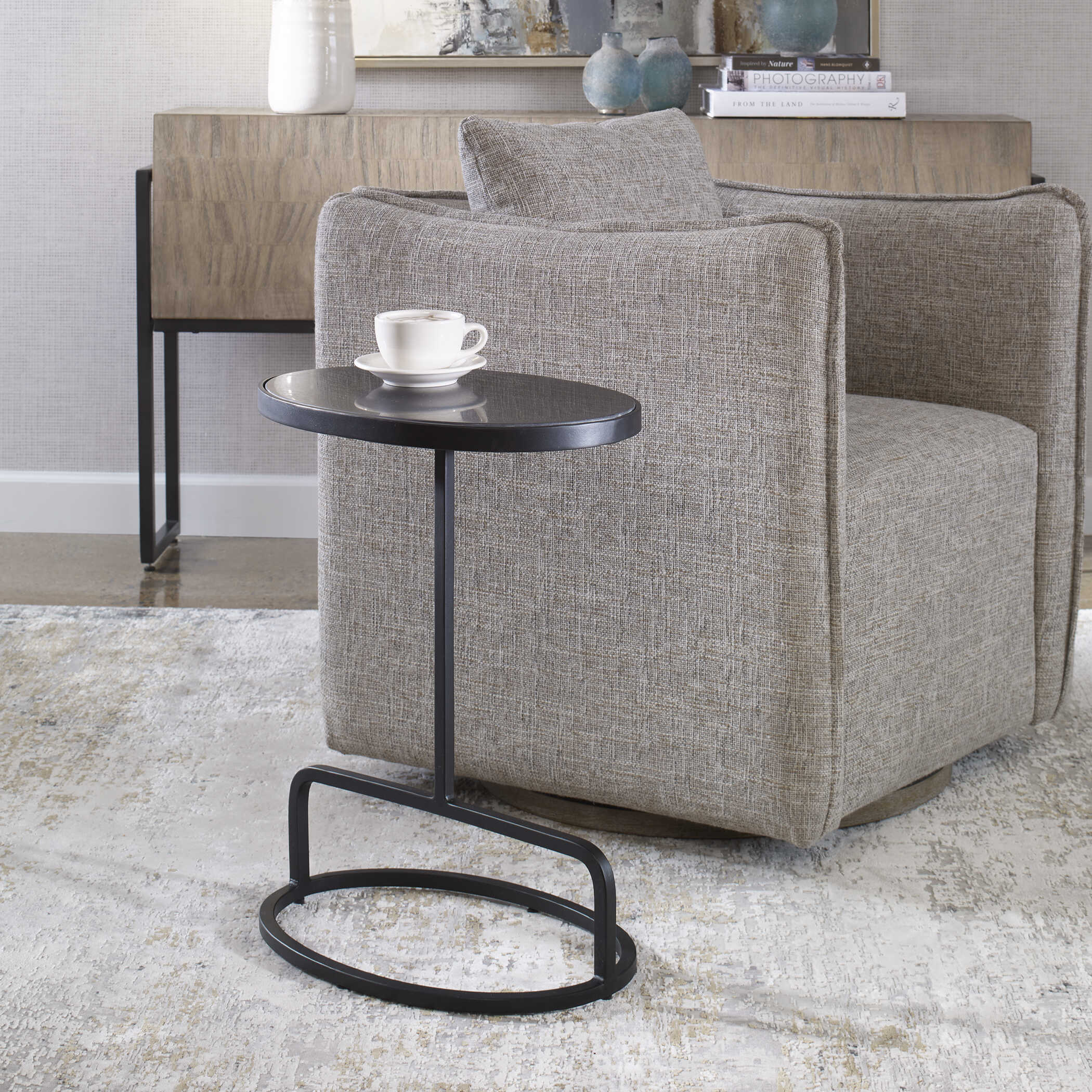 Jessenia Black Marble Accent Table - Image 2