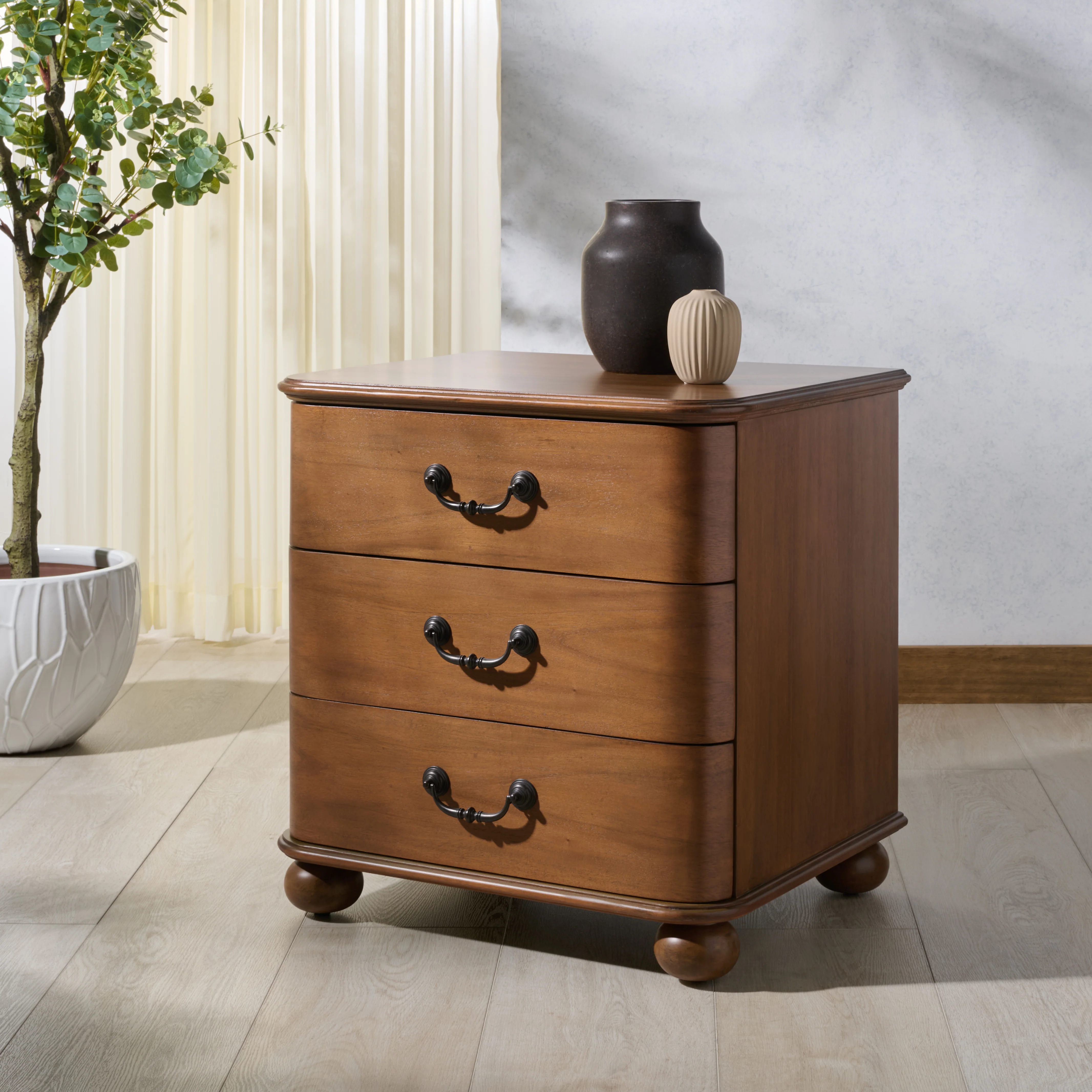 Jessy Wood Bun Foot Nightstand - Image 3