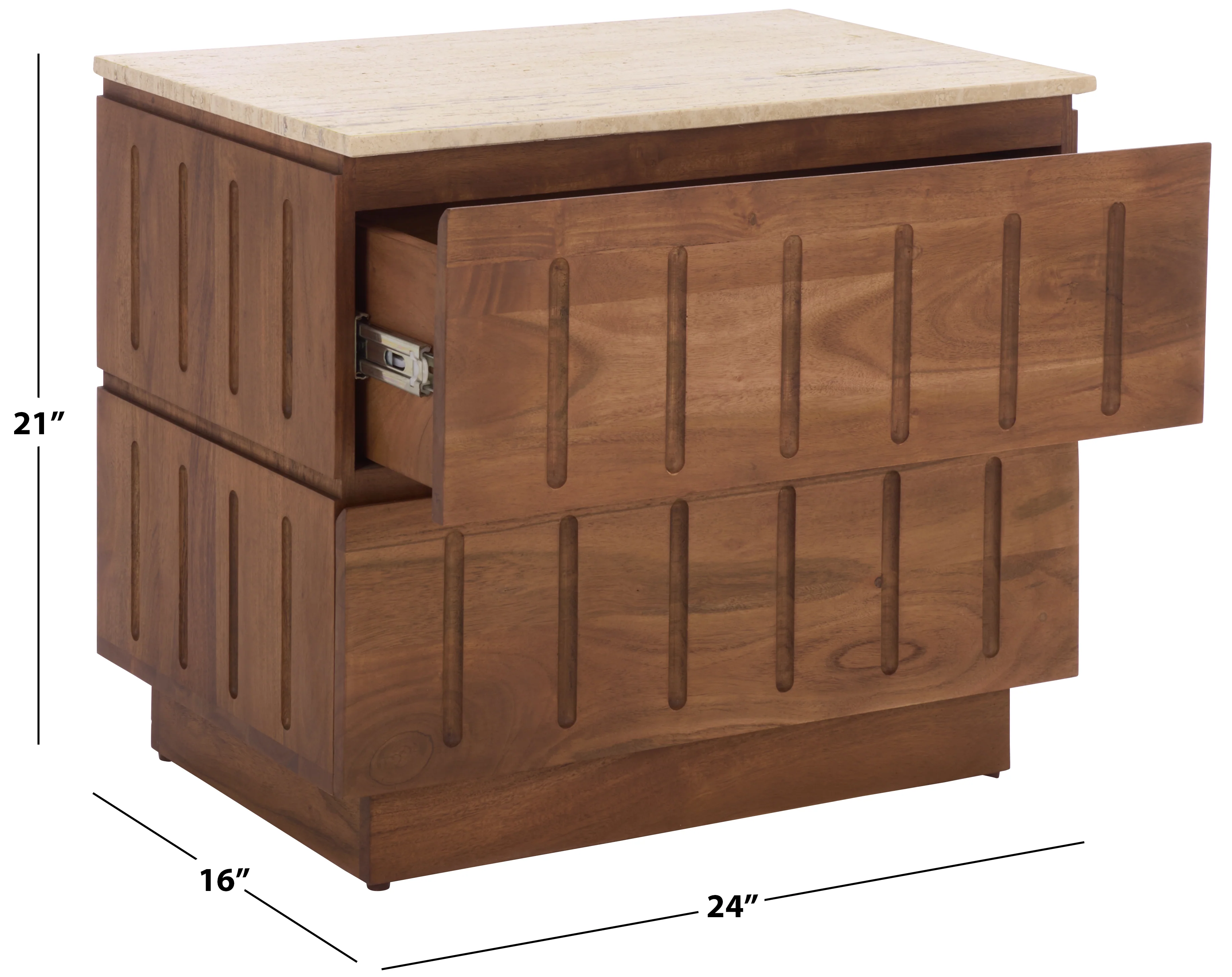 Kaylissa Travertine Top 2 Drawer Nightstand - Image 7