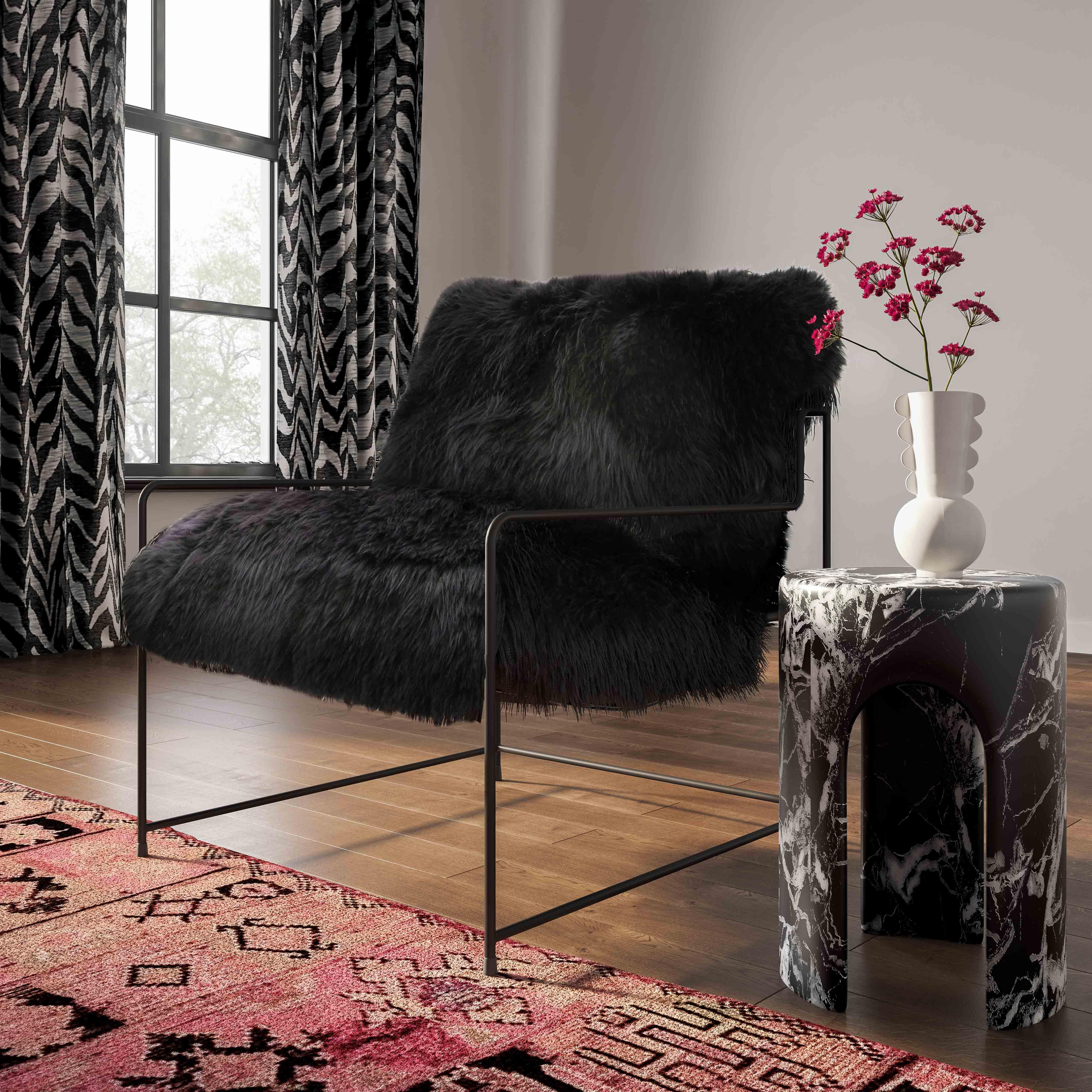 Kimi Black Genuine Sheepskin Chair - Image 2