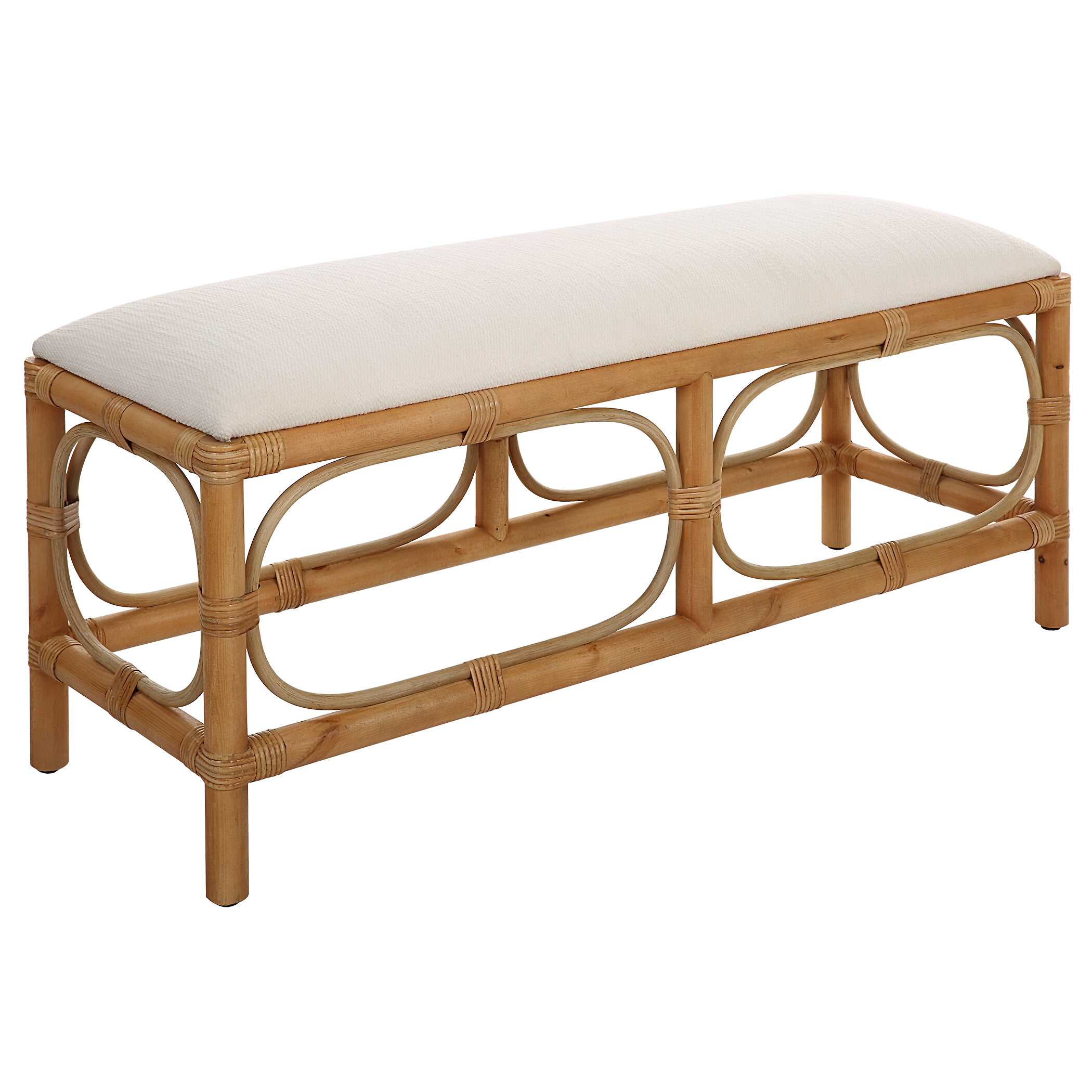 Laguna White Fabric Rattan Bench - Image 4