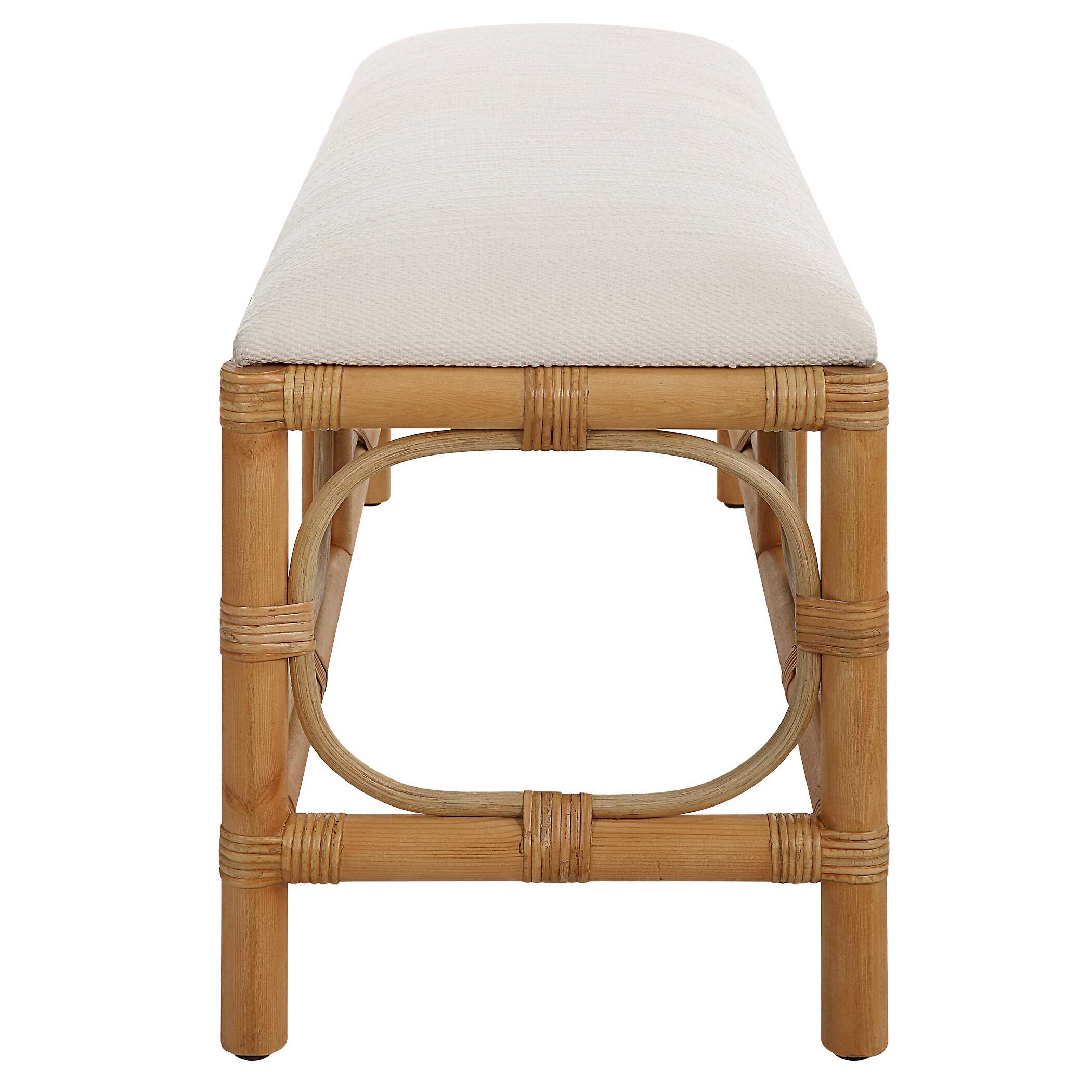 Laguna White Fabric Rattan Bench - Image 5
