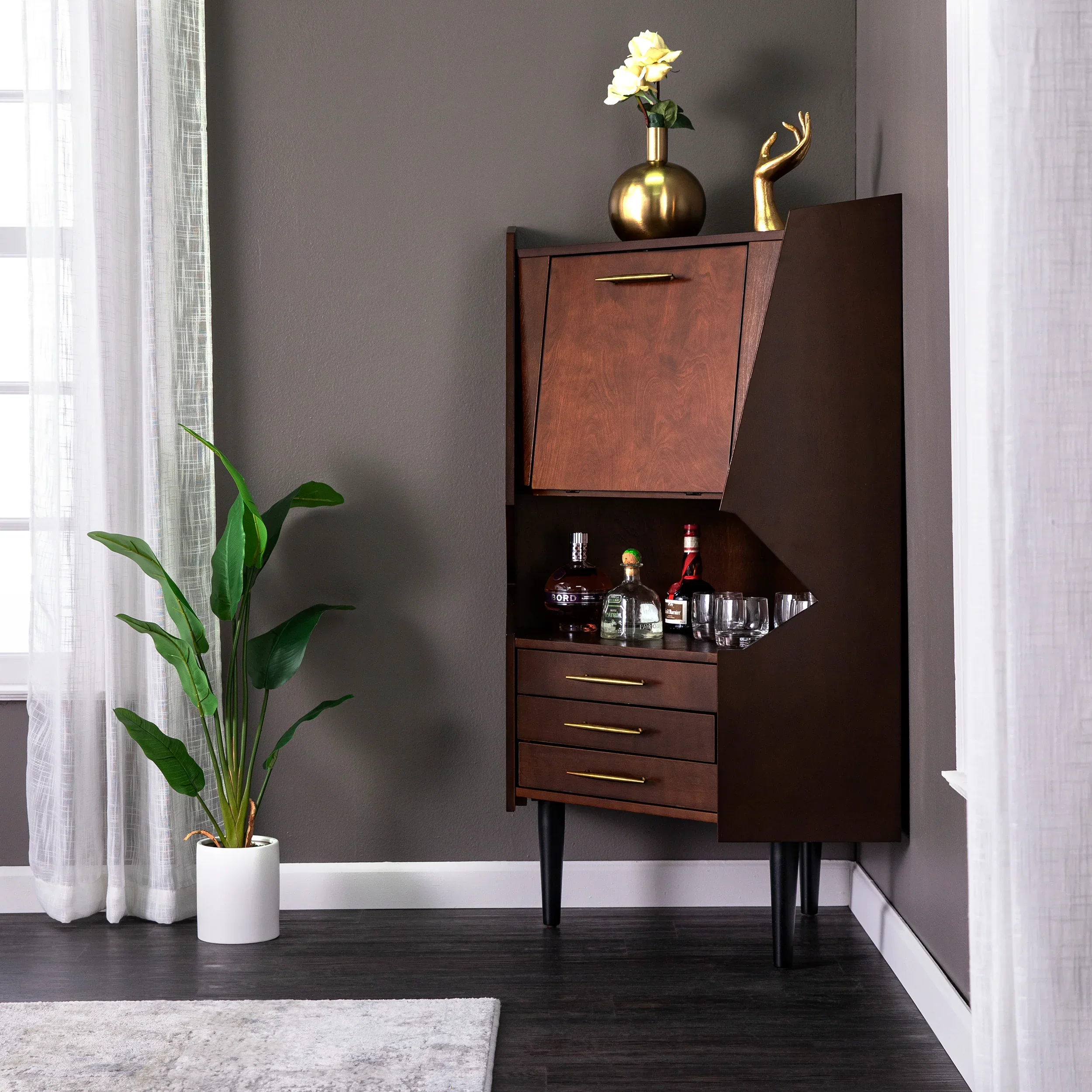 Larson Corner Bar Cabinet - Dark Tobacco - Image 2