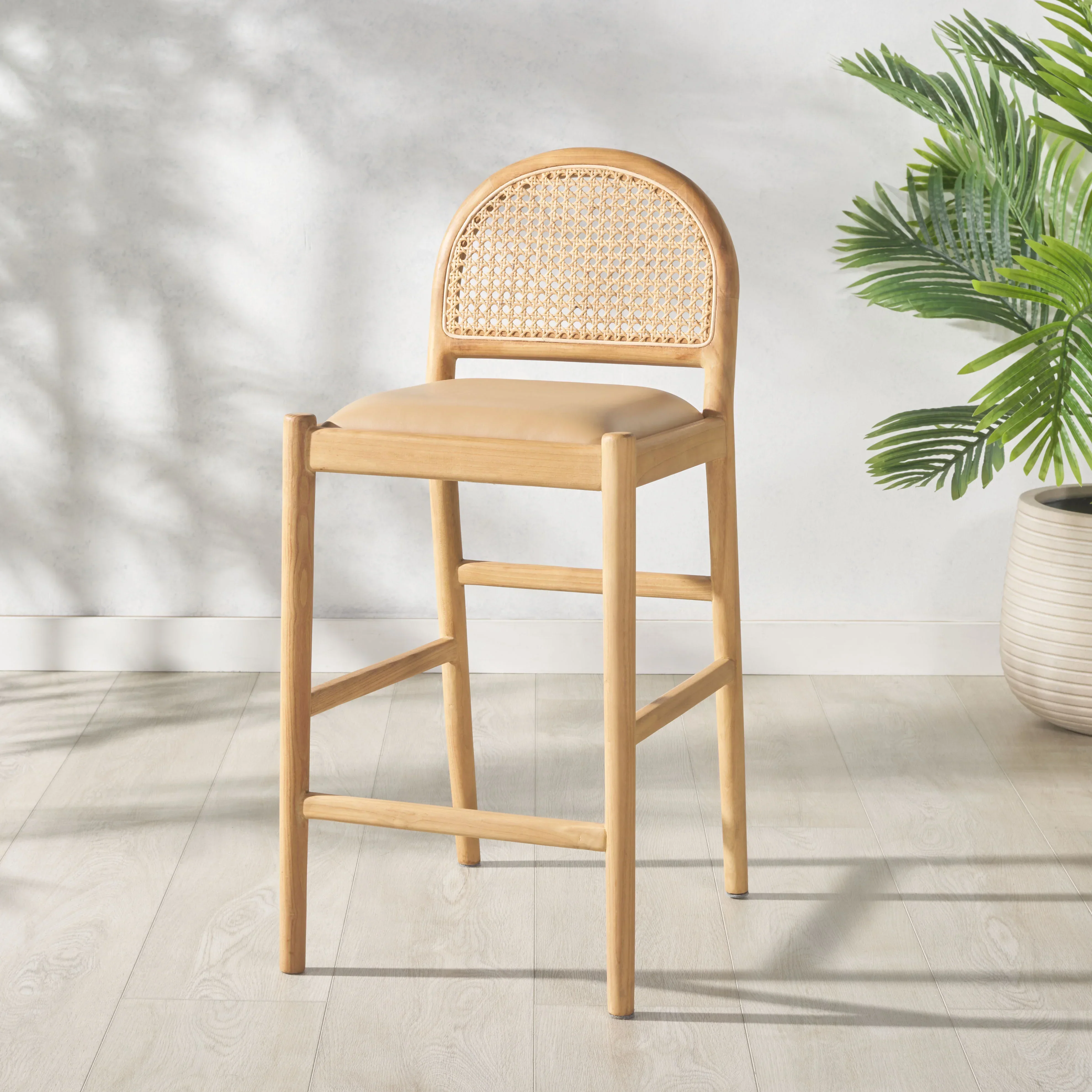 Laylie Rattan And Leather Counter Stool - Image 7