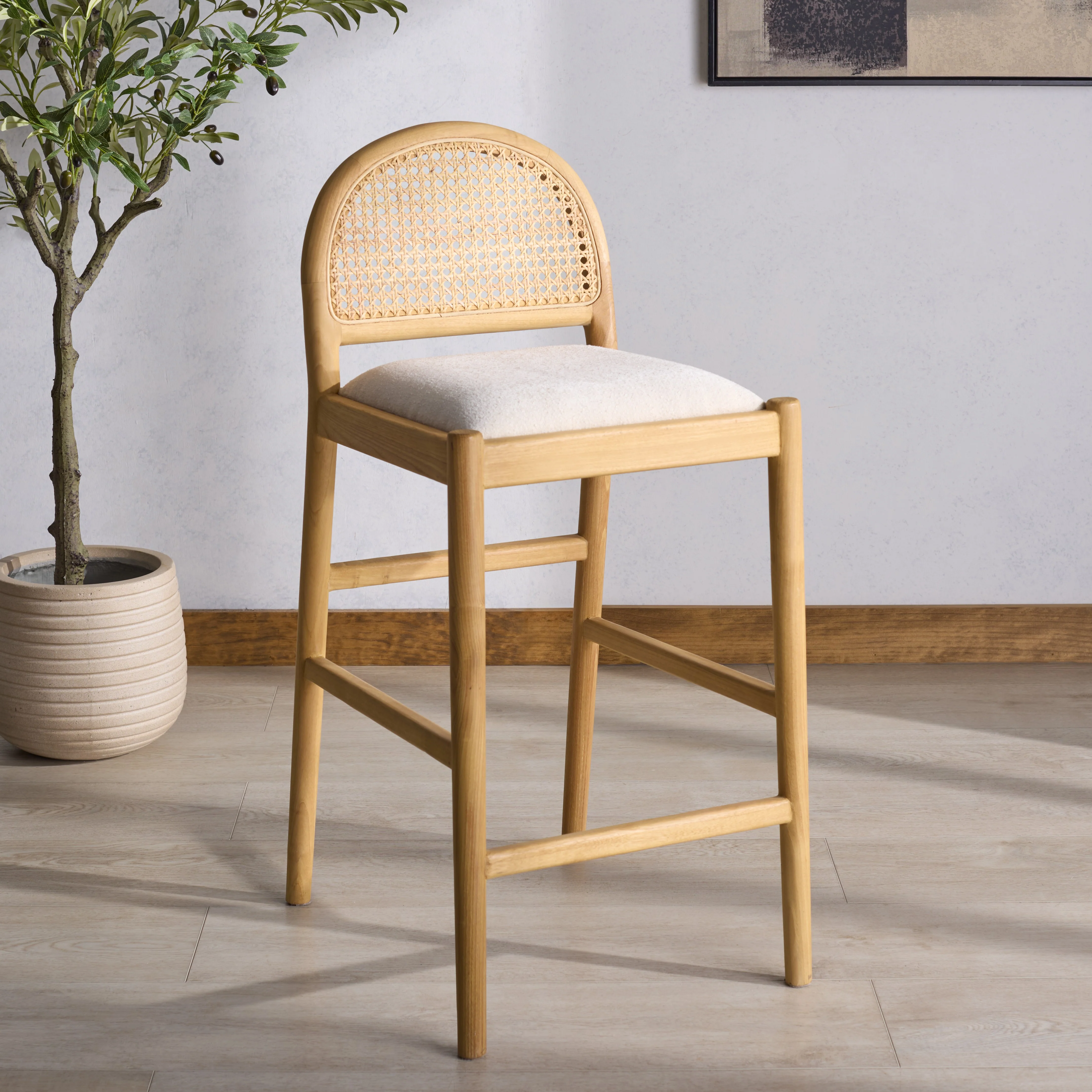 Laylie Rattan And Leather Counter Stool - Image 9
