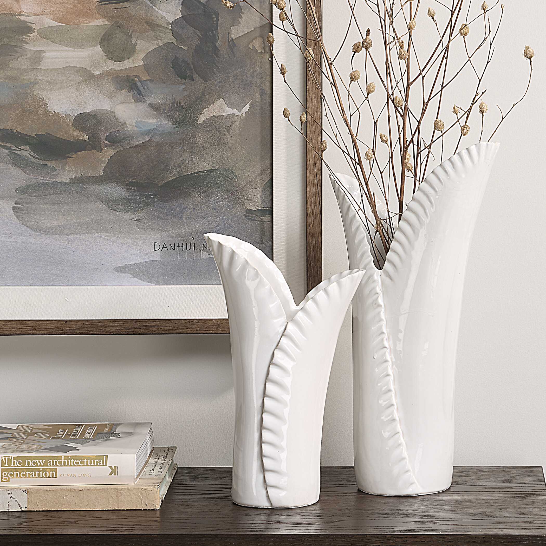 Leafscape White Vases - Set of 2 - Image 2