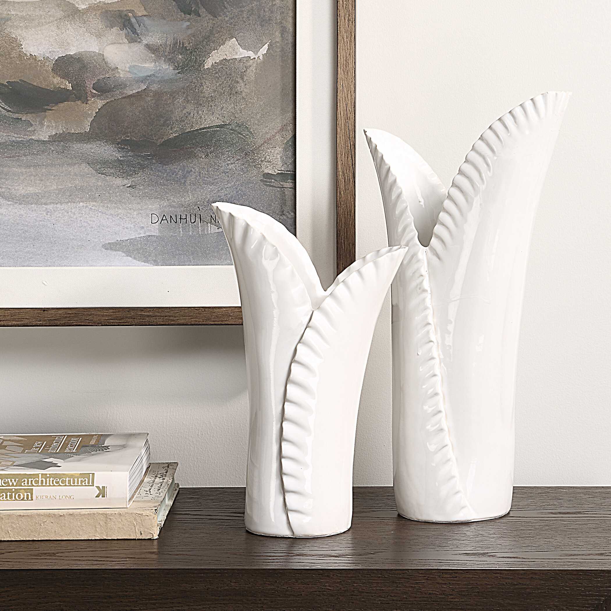 Leafscape White Vases - Set of 2 - Image 3