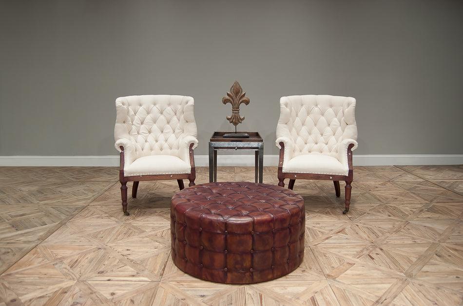 Leather Tufted Ottoman - Image 2