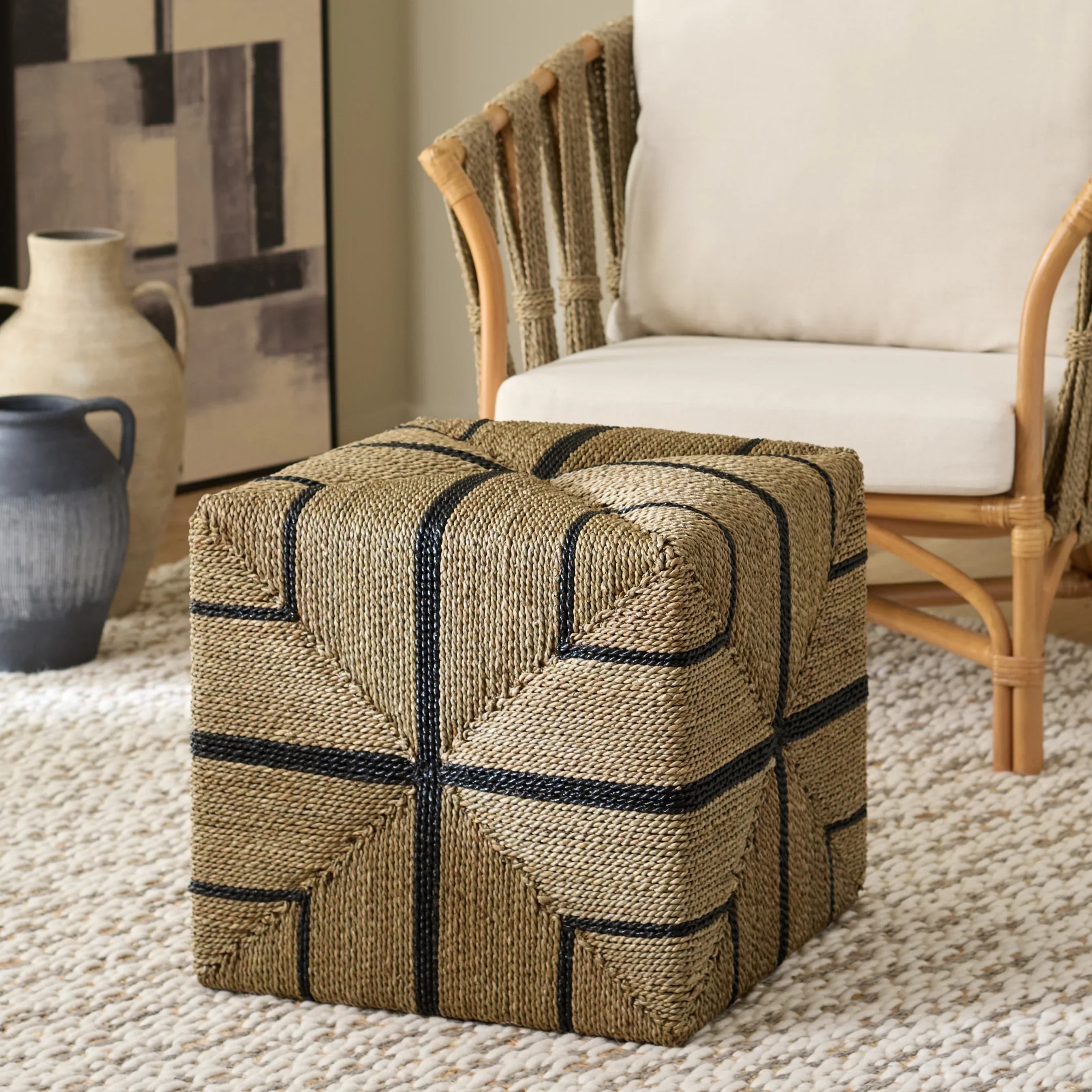 Liatasha Woven Seagrass Ottoman - Image 2