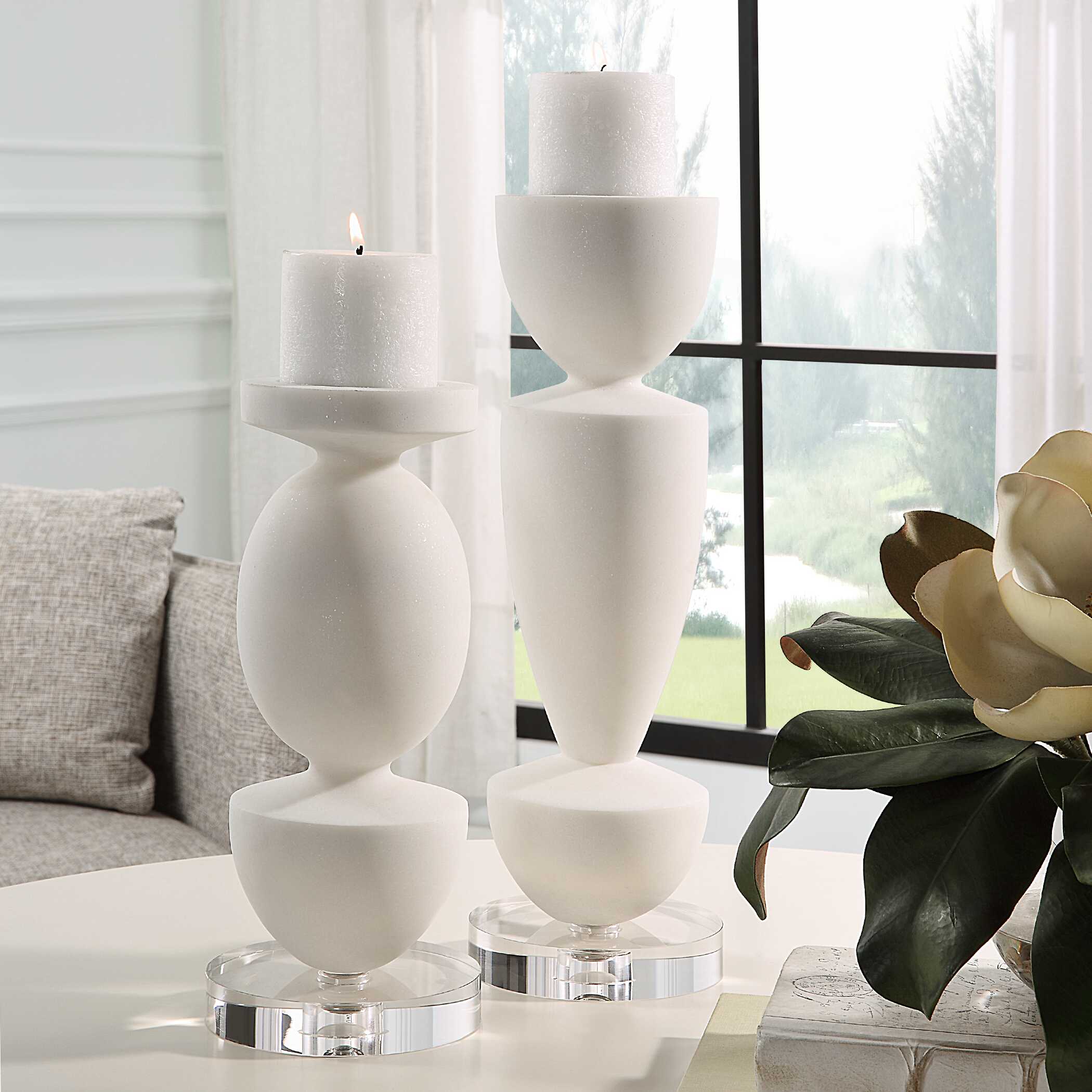 Lido White Stone Candleholders - Set of 2 - Image 3