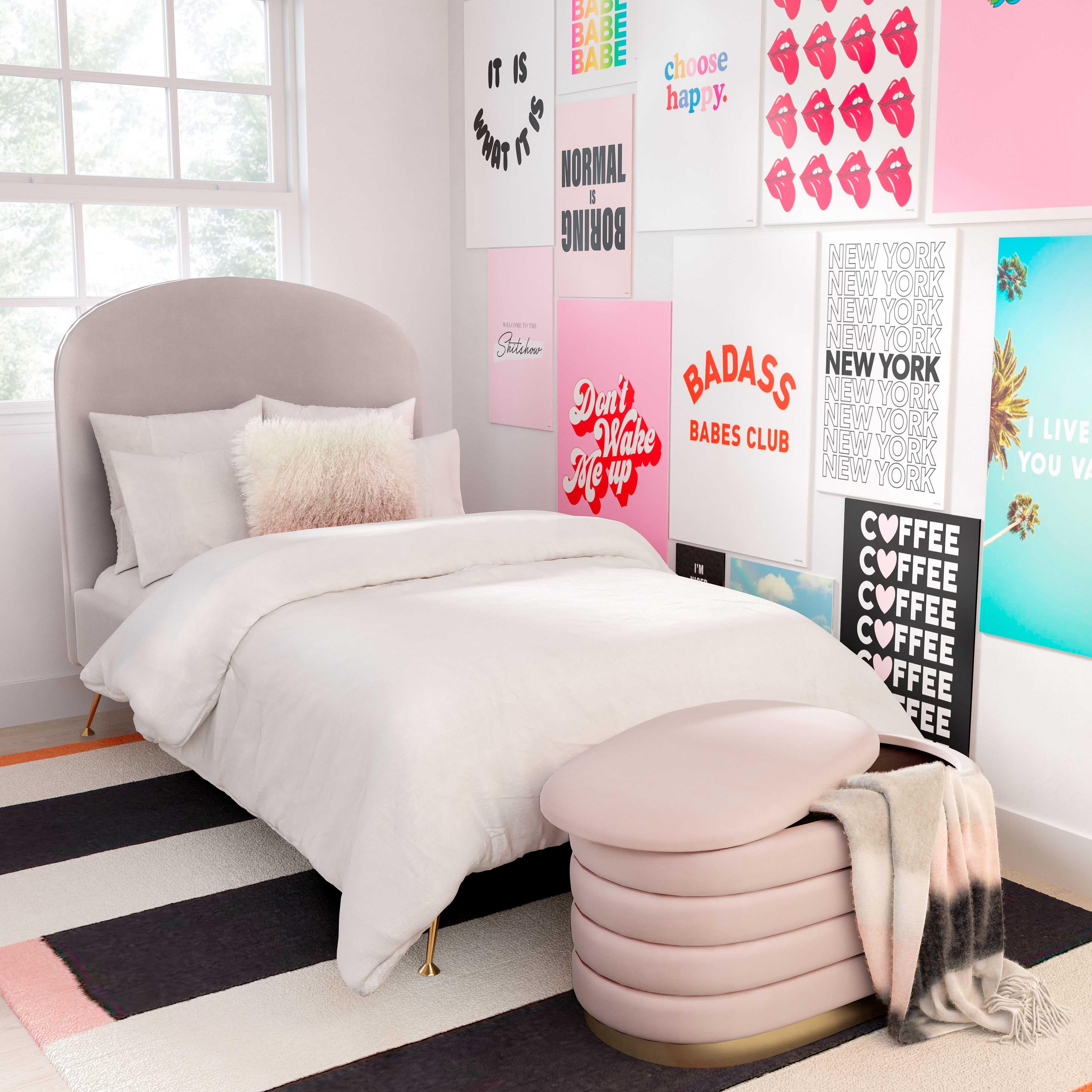 Lillian Blush Velvet Storage Bench - Image 2