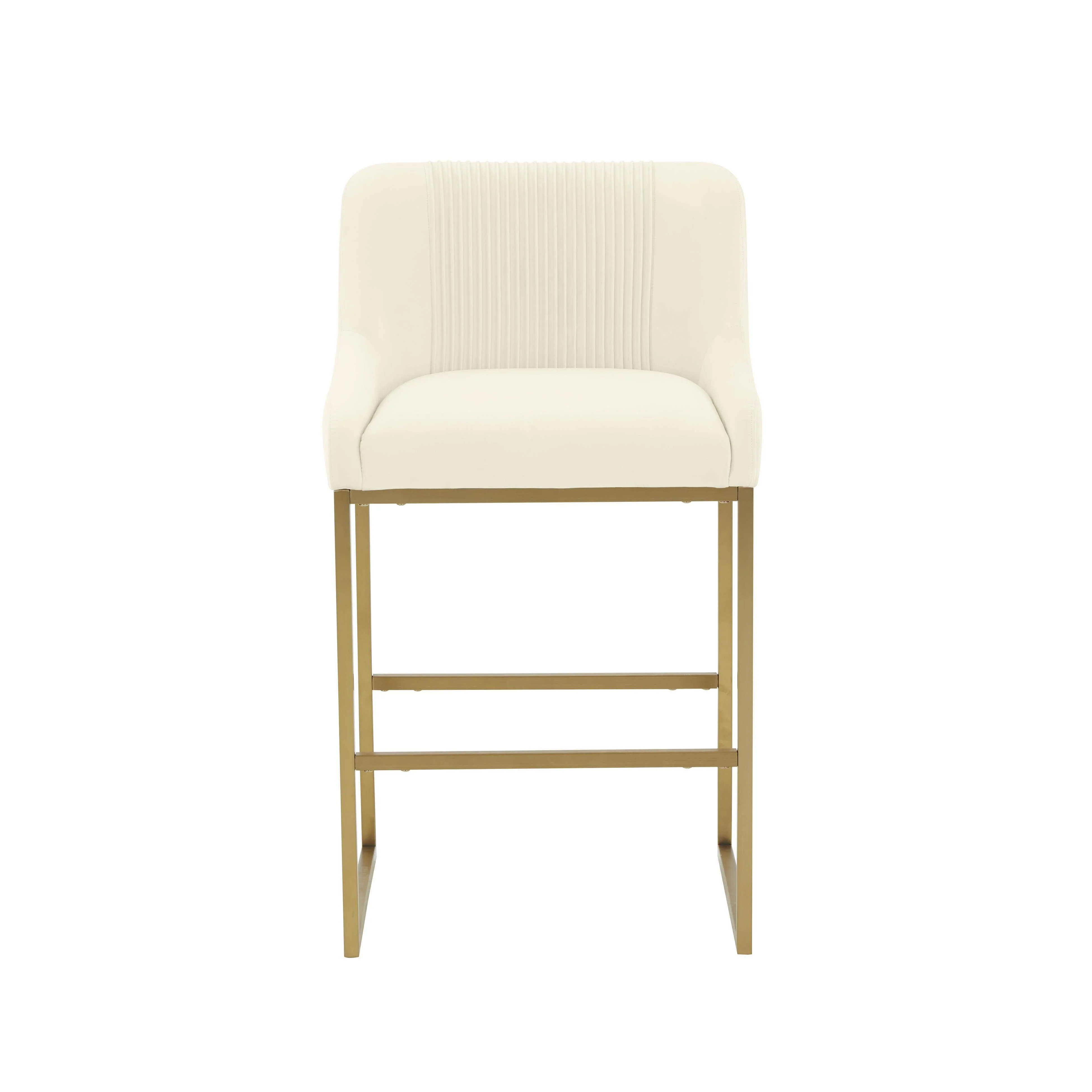 Lisa Cream Pleated Velvet Counter Stool - Image 3