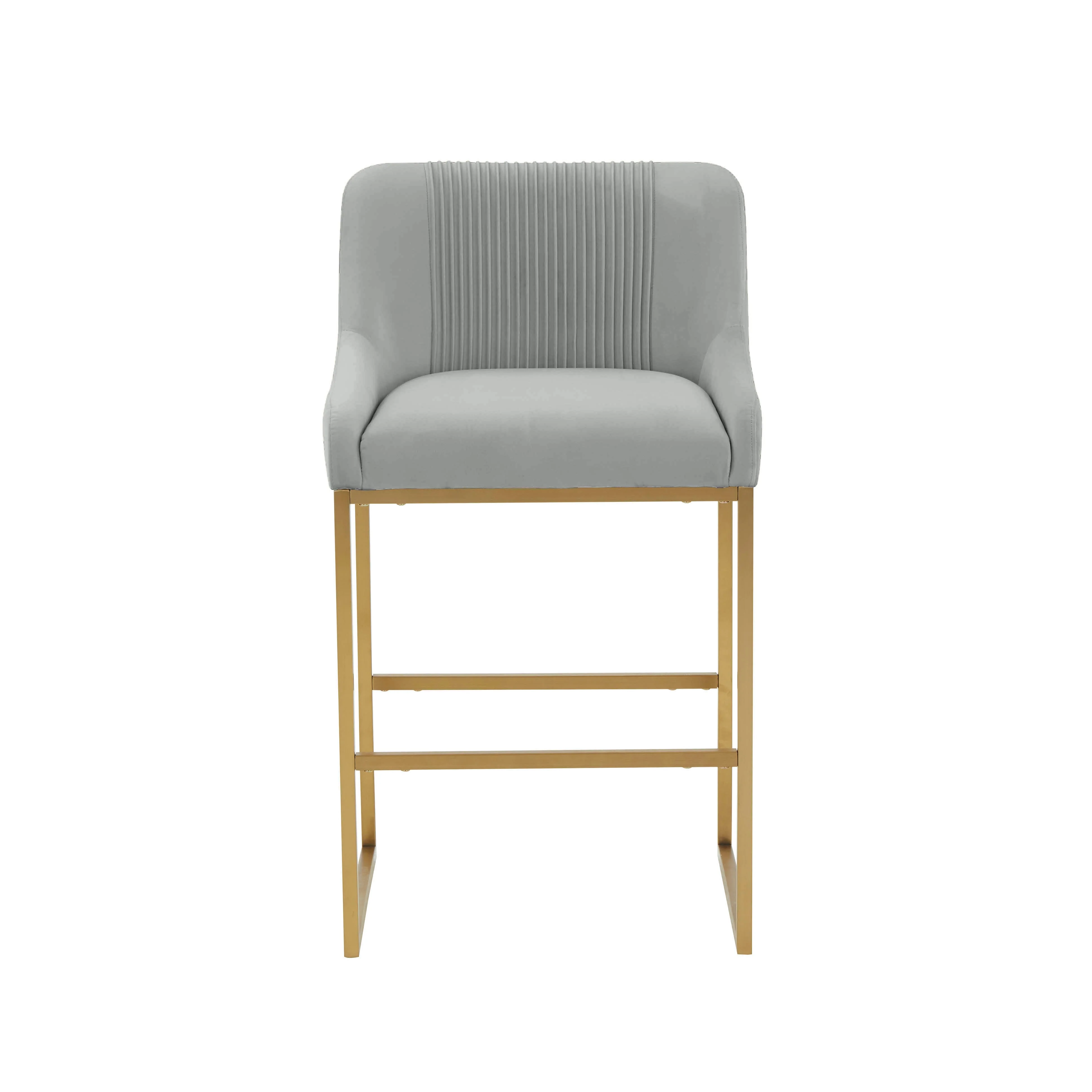 Lisa Grey Pleated Velvet Counter Stool - Image 2