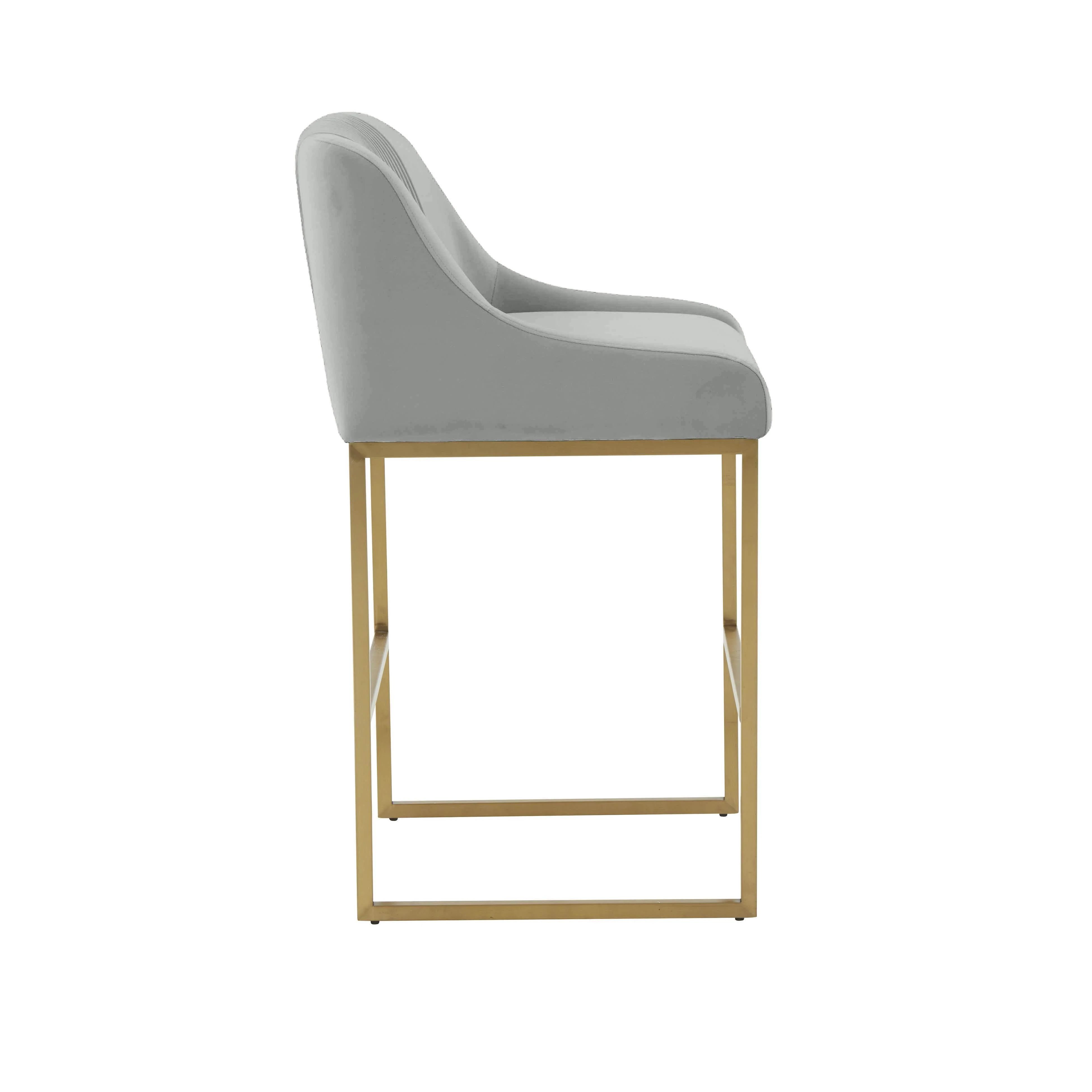 Lisa Grey Pleated Velvet Counter Stool - Image 3