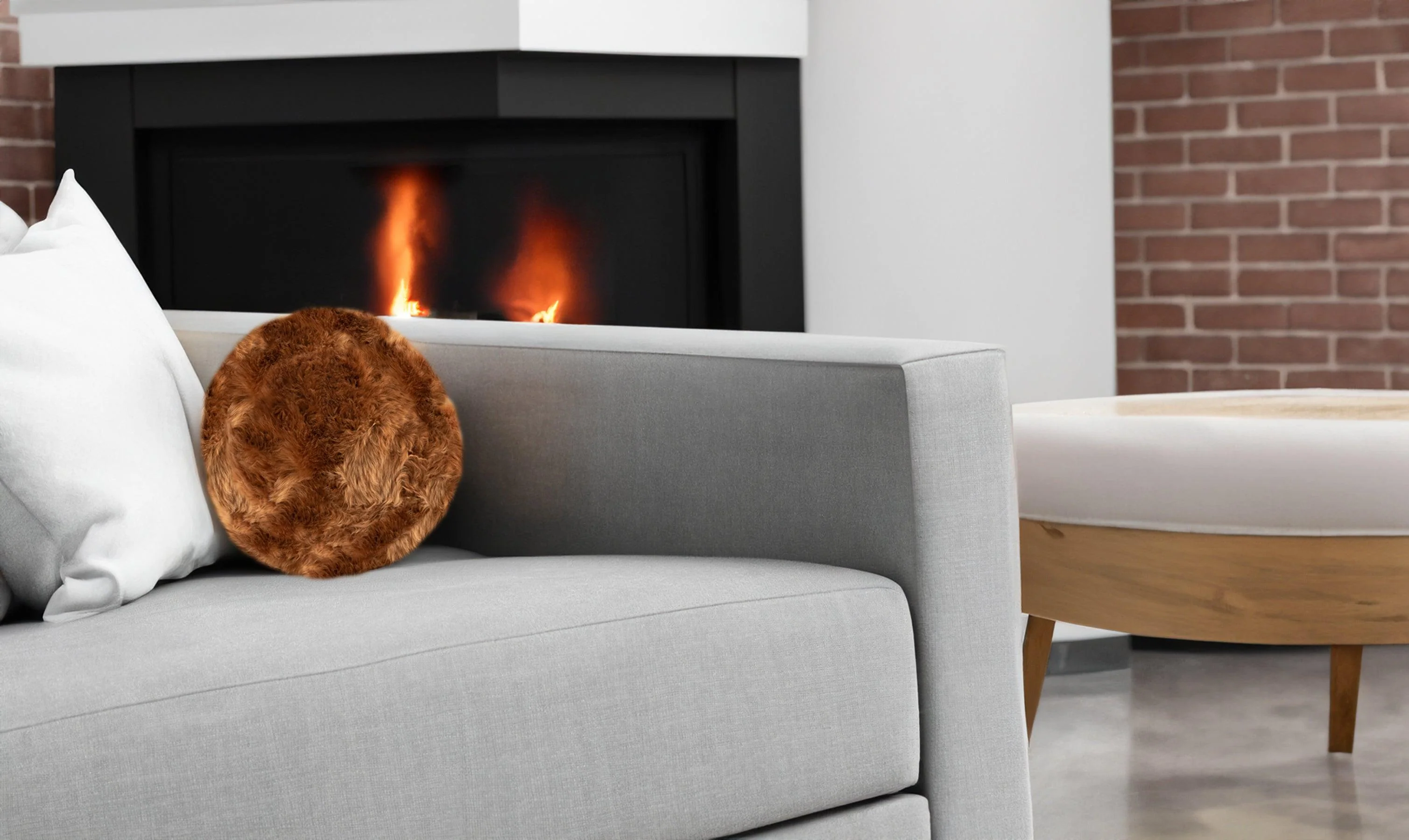 Long Wool Sheepskin Ball Cushion - Image 2