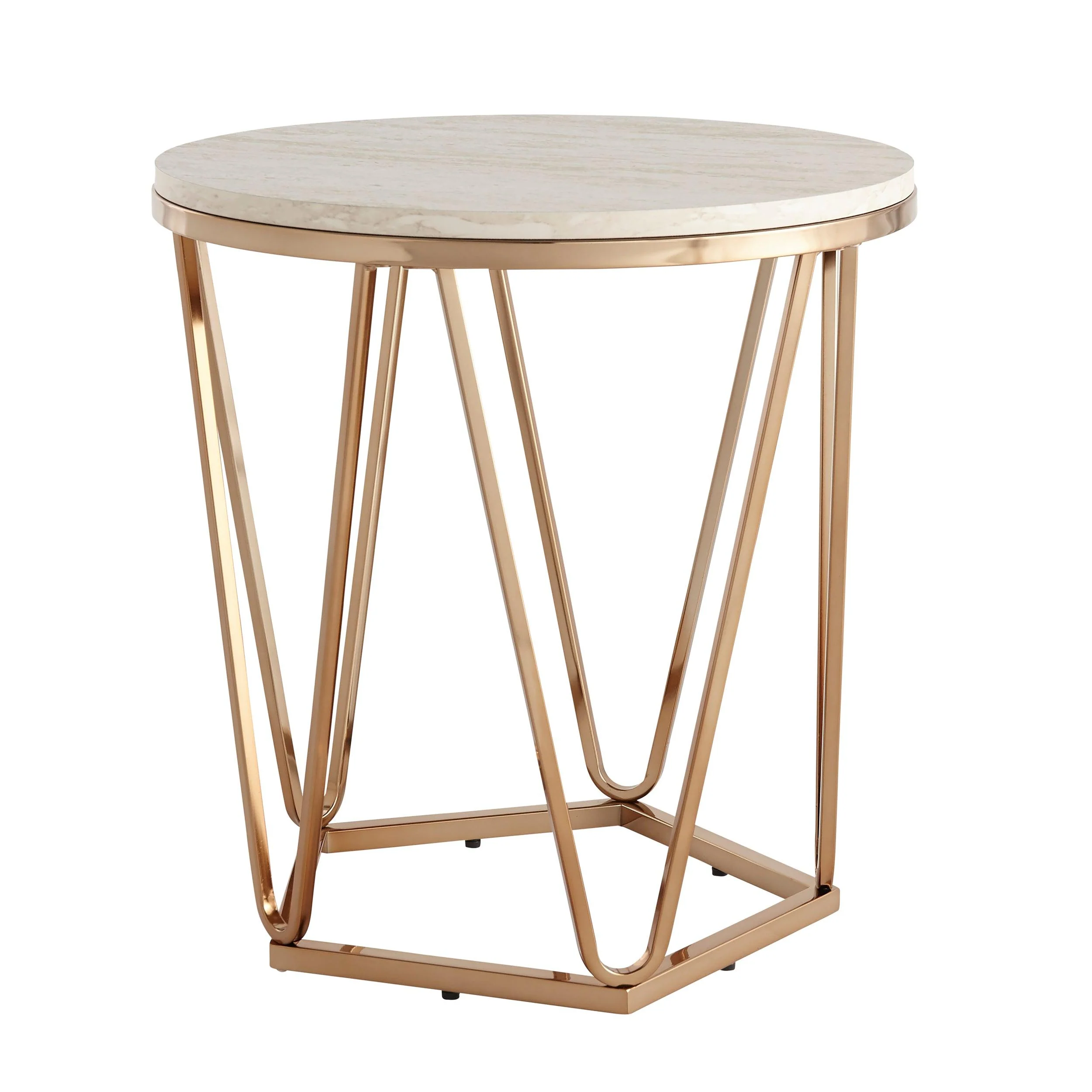 Luna Round Faux Stone End Table – Champagne