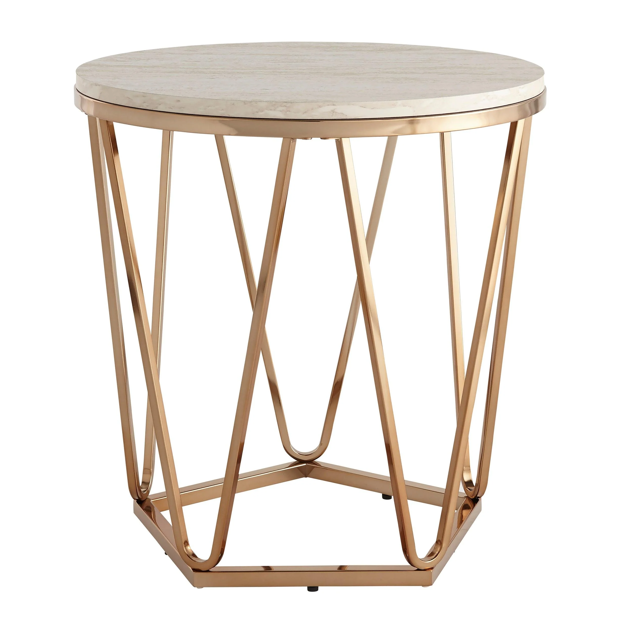 Luna Round Faux Stone End Table – Champagne - Image 3