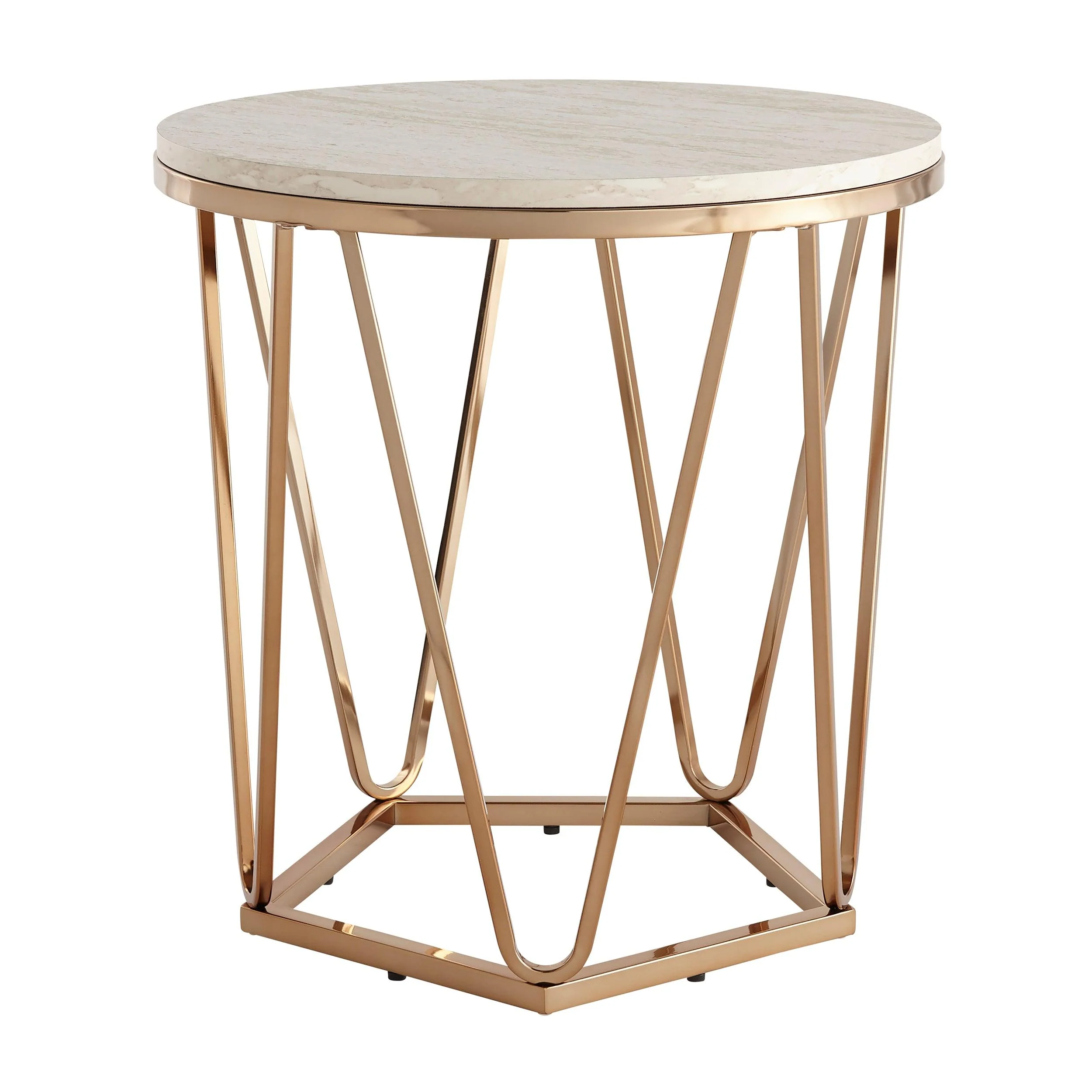 Luna Round Faux Stone End Table – Champagne - Image 4
