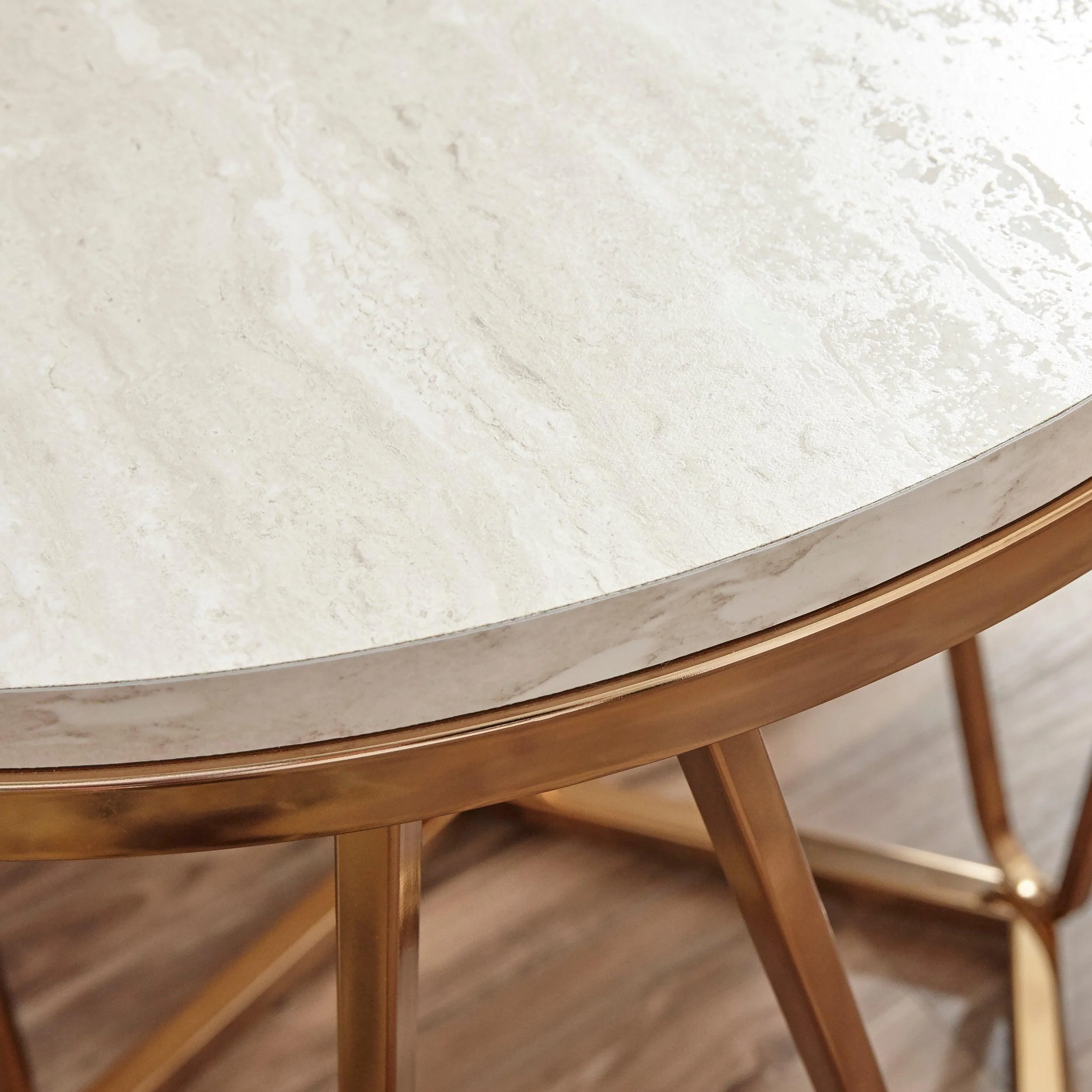 Luna Round Faux Stone End Table – Champagne - Image 6