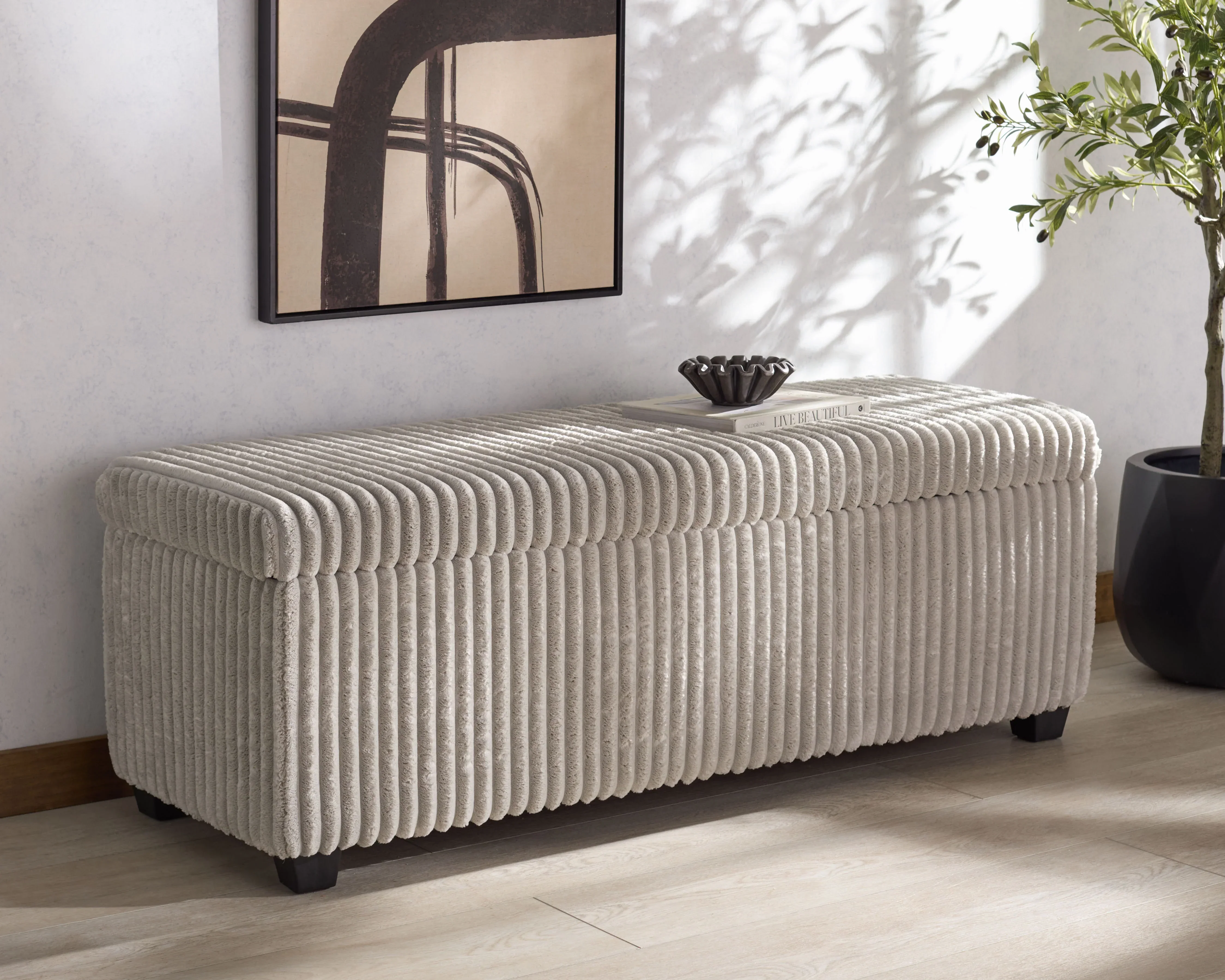 Lynzie Plush Corduroy Storage Bench - Image 13