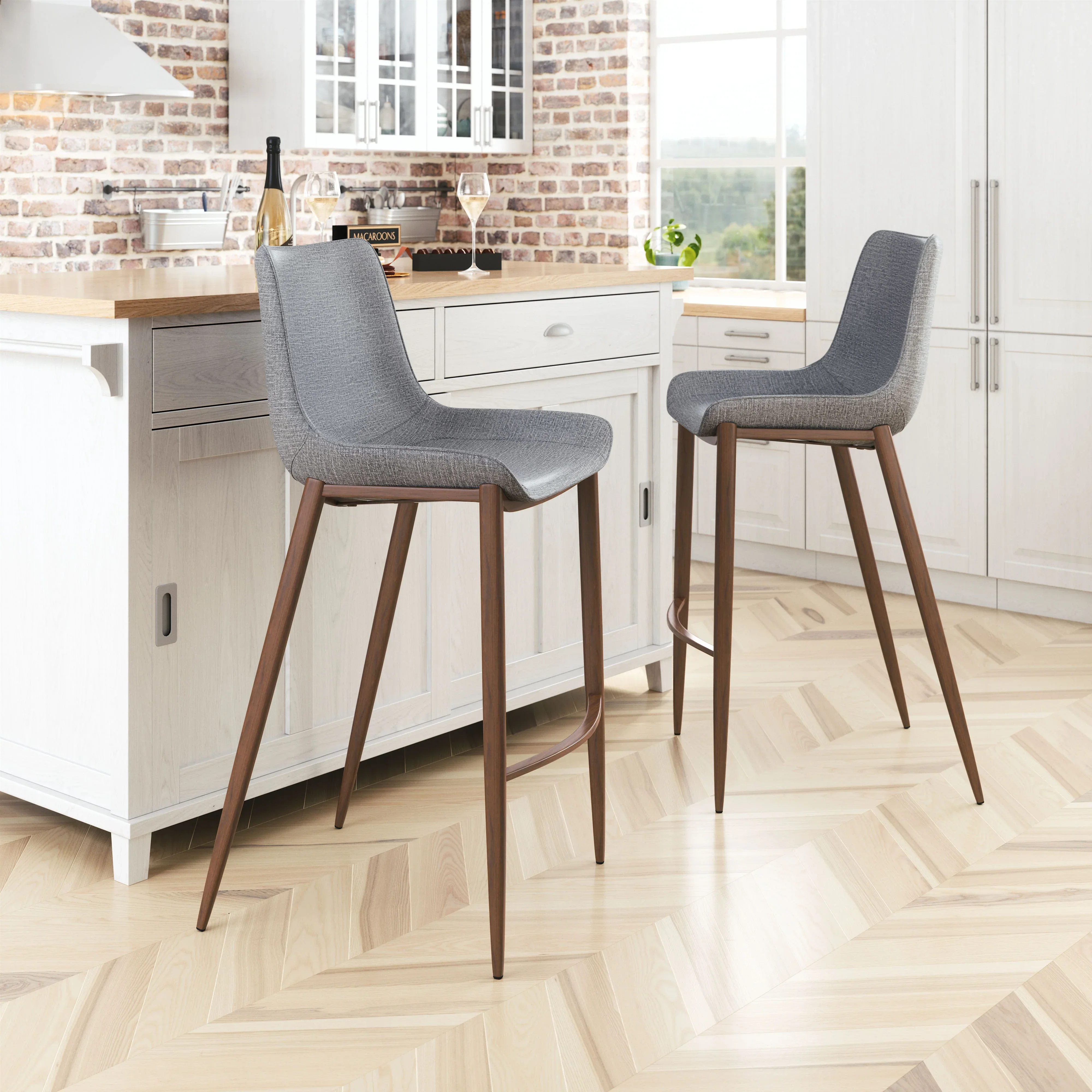 Magnus Barstool (Set of 2) Slate Gray & Walnut - Image 2